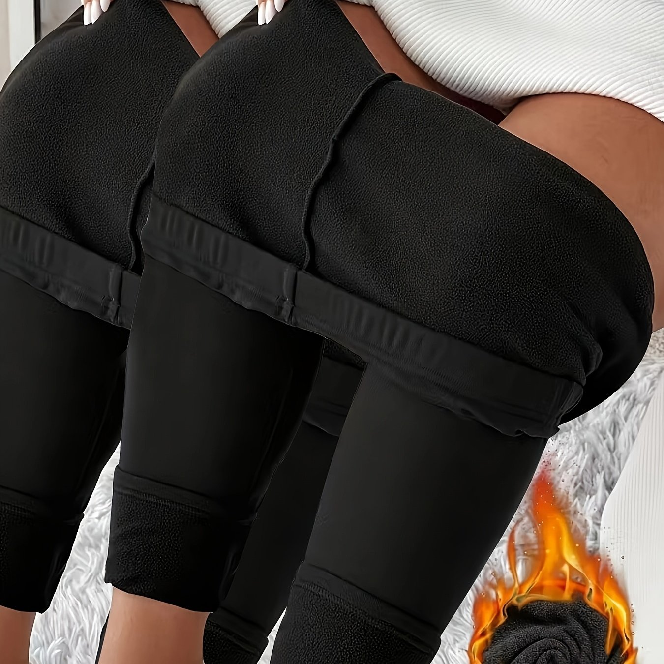 TEMU Plus Size, 2-pack Women's High-waisted -lined Thermal Leggings,, Winter Thickened Stretch Black Tights