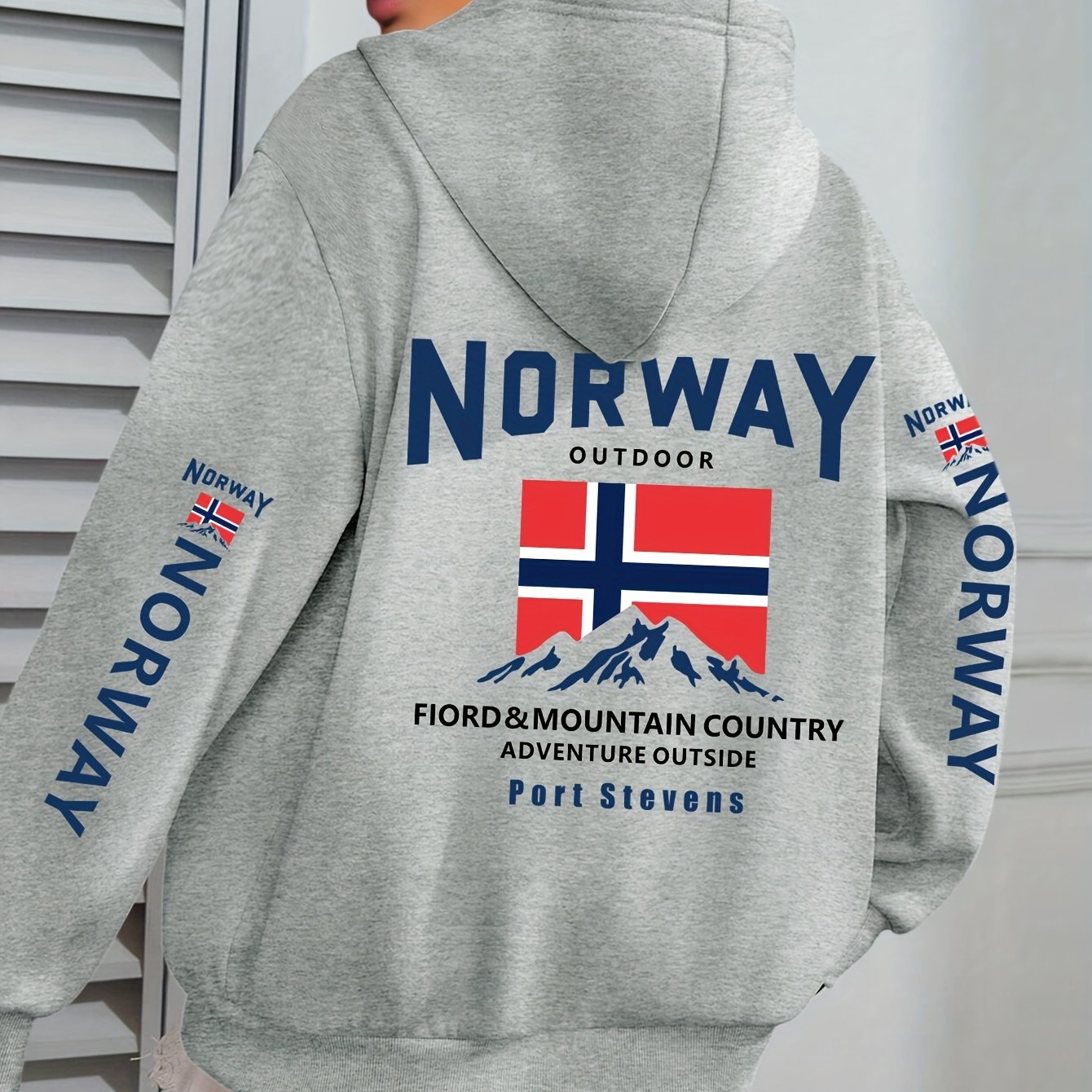 Image of Norway Print Hoodie, Casual Fashion Sweatshirt, Hooded Pocket Drawstring Sweatshirt For Fall & Winter, Women's Clothing