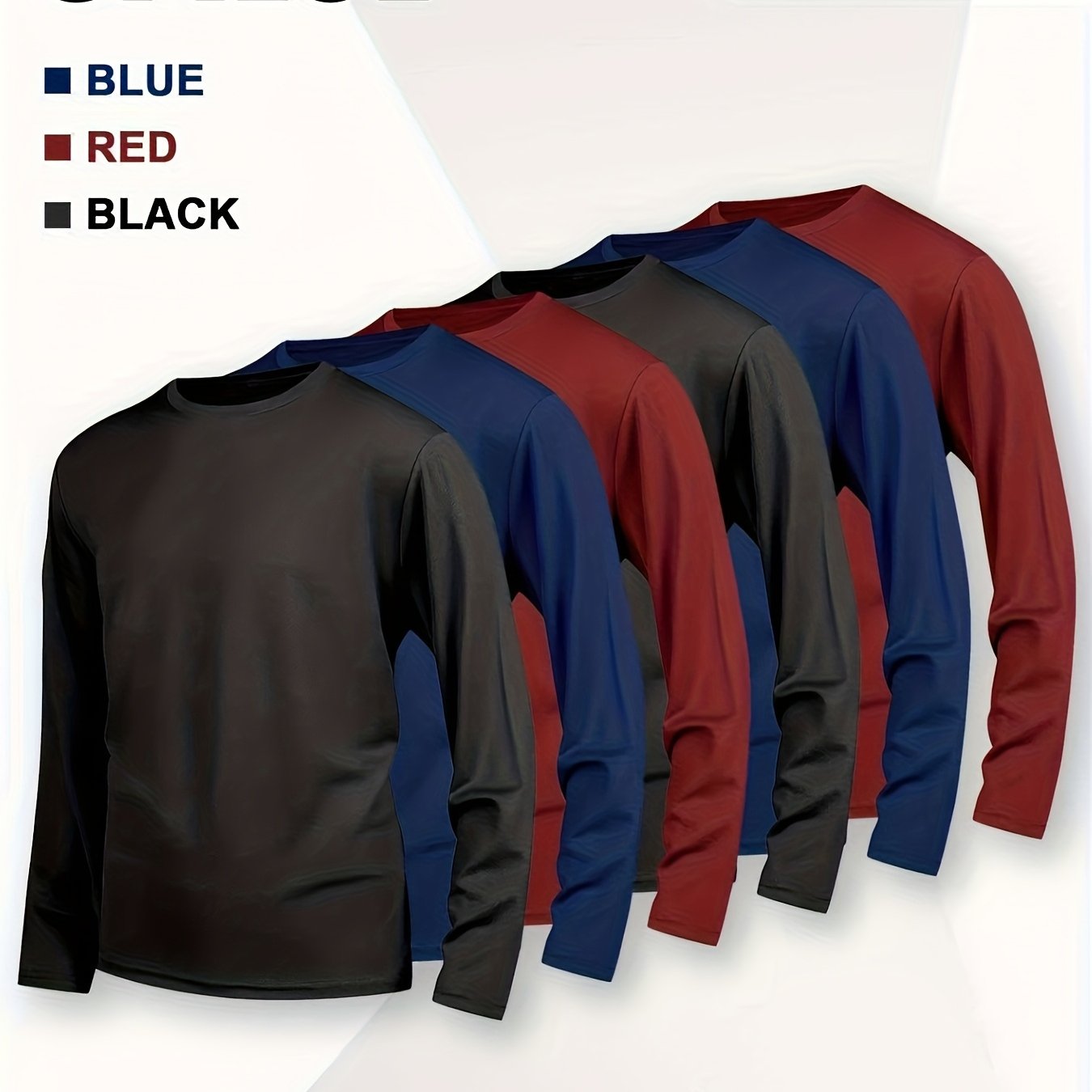 TEMU 6pcs Plus Size Men's Fashion Sports Casual Long Sleeve T-shirts, Solid Layers, Loose Fit Comfortable New Style Oversized , Sports, Running,