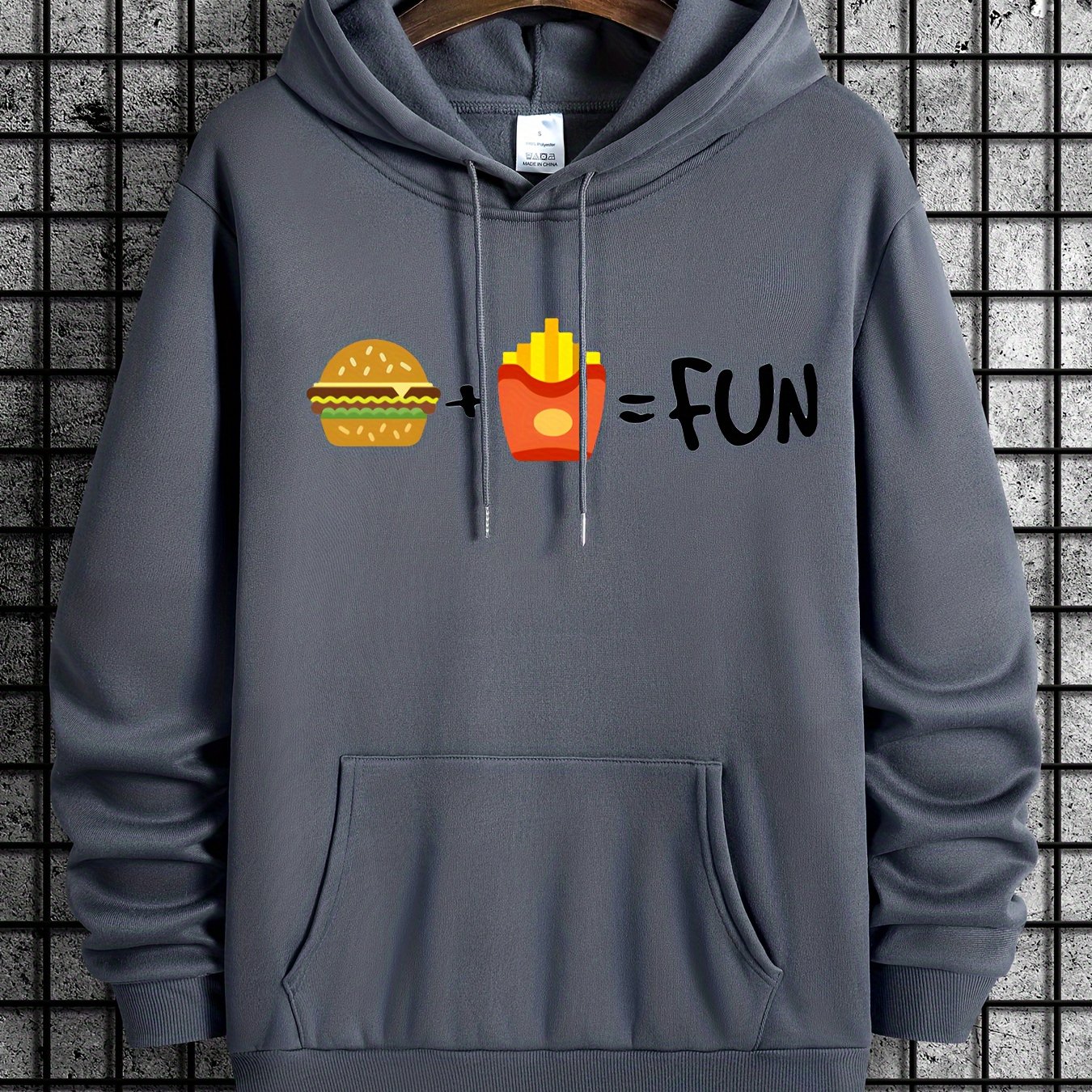 TEMU Hamburger Fun , Pullover For Men, Casual Hooded Streetwear Sweatshirt For Fall , As Gifts