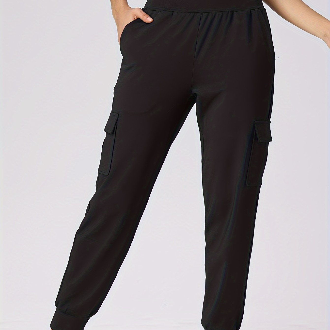 Kuva tulossa: TEMU Lässige Cargohose für Damen mit breitem und , einfarbig, bequeme Jogginghose für Yoga, Laufen, Fitness, für Herbst und Winter