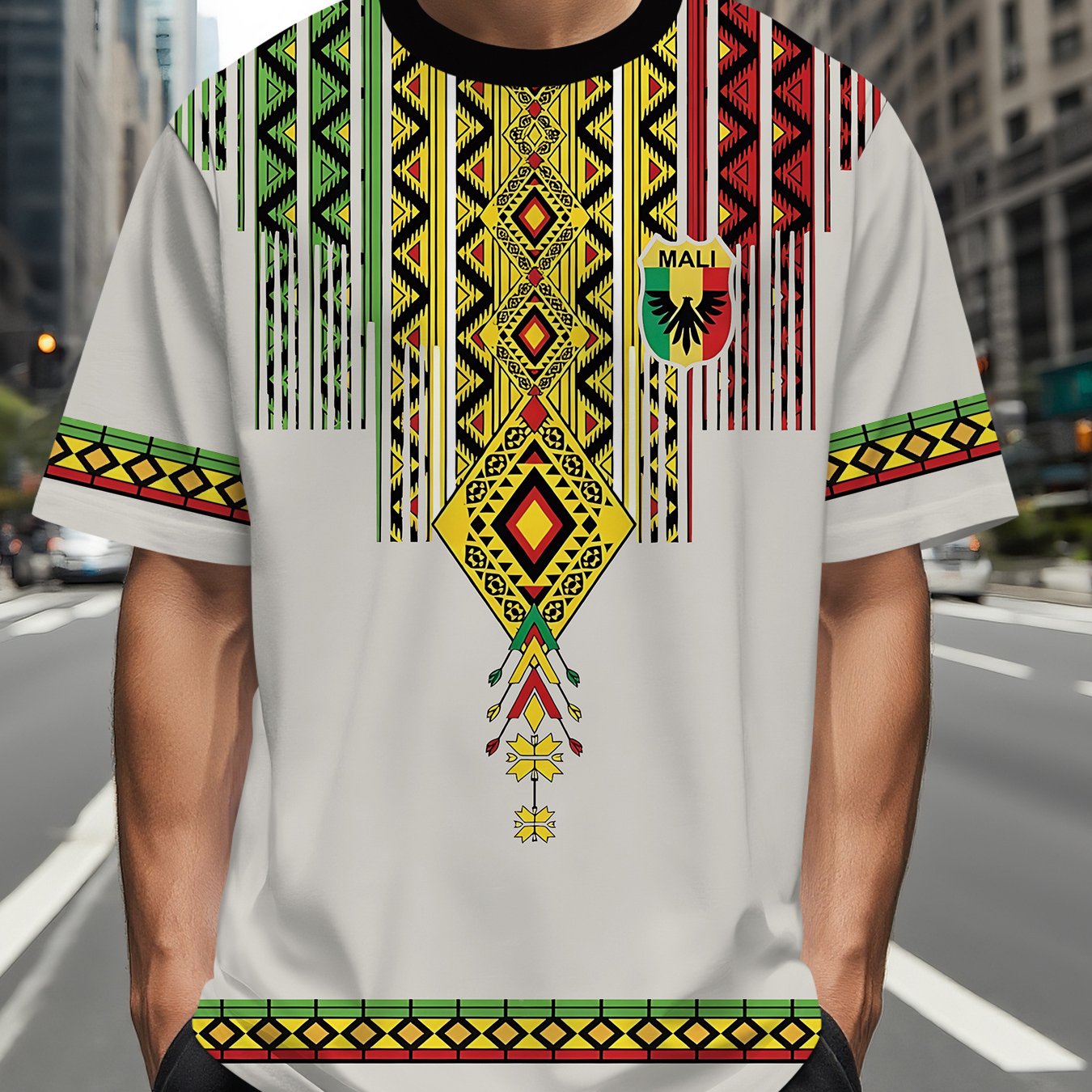 TEMU Maglietta a maniche corte da con stampa casual , stile tradizionale maliano Totem, top casual trendy occidentale da , scelta per abbigliamento