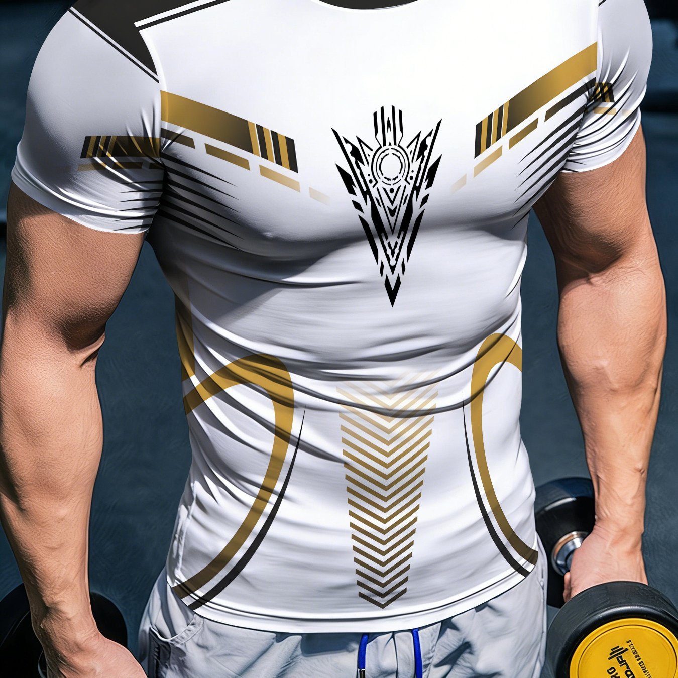TEMU Jinfeng Men's Slim-fit Training Base Layer, Compression Base Layer, [printed Design â Not Textured] Printed T-shirt, Breathable, Quick-drying,