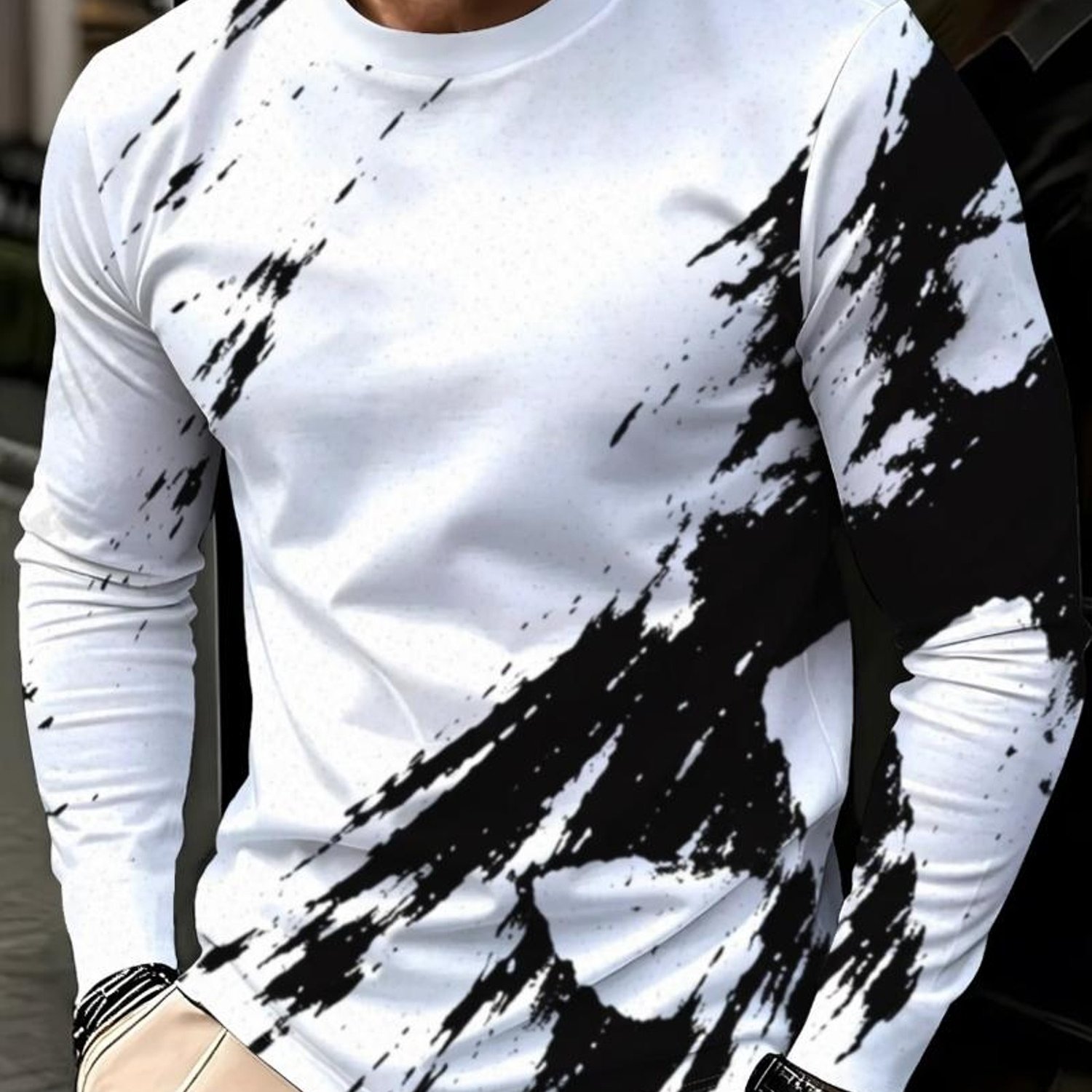 TEMU Print Design - Not Textured 's Long Sleeve Splatter Artistic Print Individual Trendy Casual Streetwear Men's Clothing