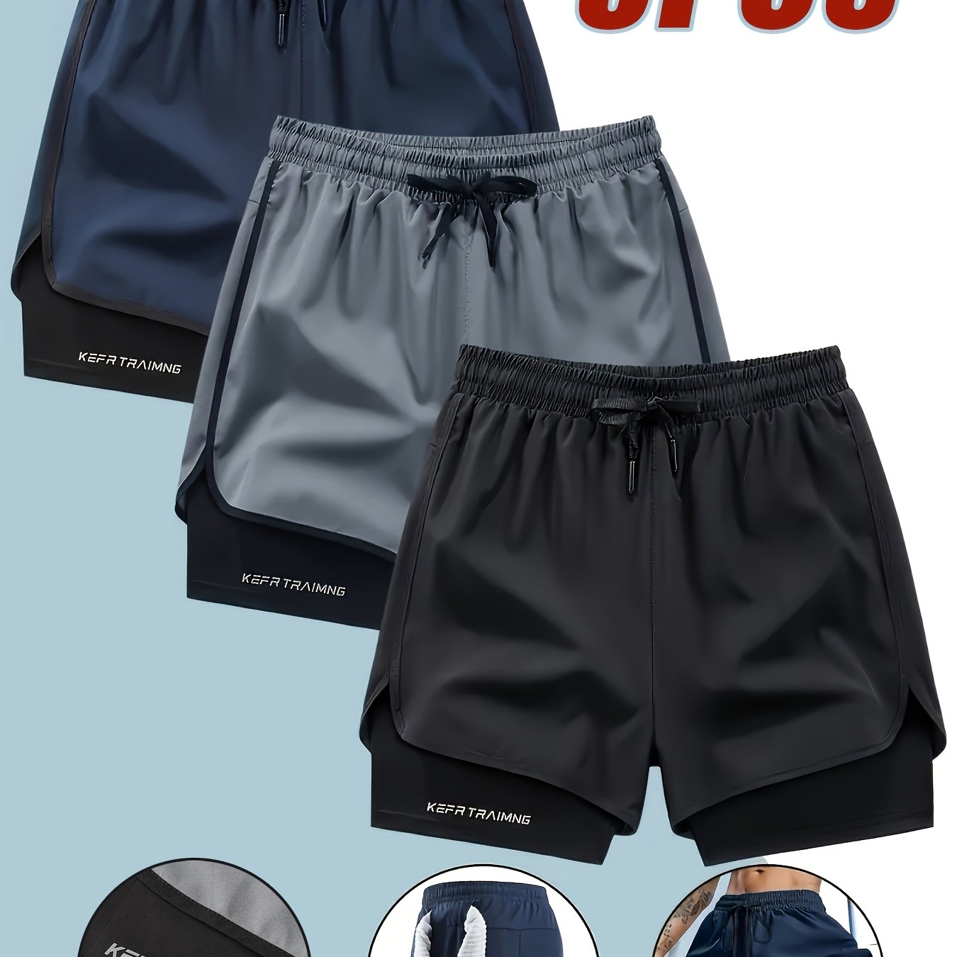 TEMU 3pz Pantaloncini Sportivi da a per in Palestra, Squat Senza Restrizioni all'Inguardo, Traspiranti e Traspiranti il Sudore per , Tessuto ad