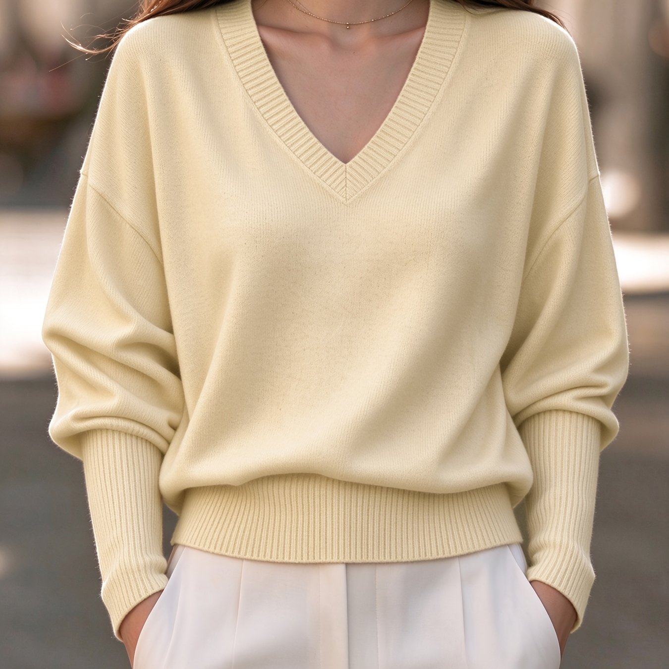 TEMU Women's Spring Autumn Fashion -neck Loose Sweater, Solid Color Long Sleeve Ribbed Pullover, Casual Top