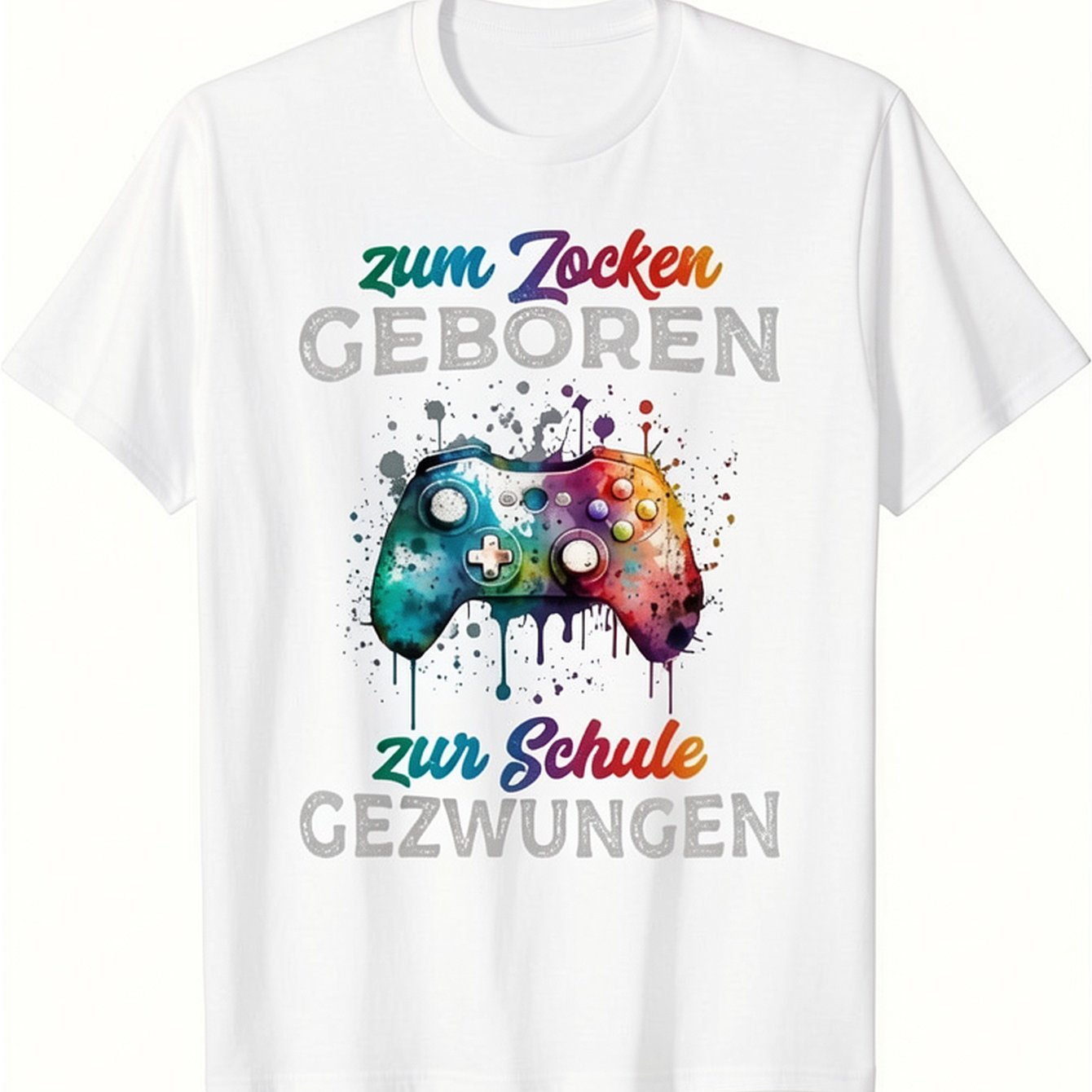 Image of Funny Gamer T-shirt - Forced Saying - German Text Video With Controller Graphic - Casual Casual Attire For Adult - Fit Tee - Birthda