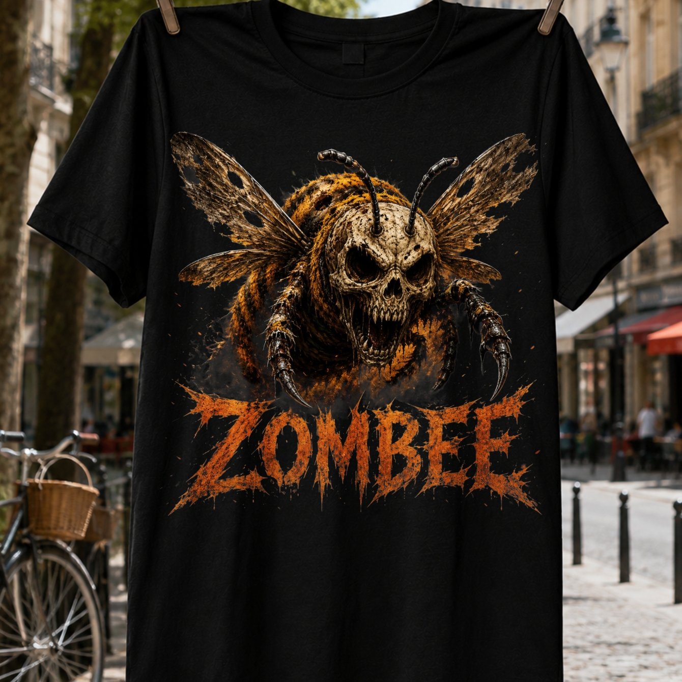 Bee Graphic T-shirt Menacing Head And Distressed Orange Horror Lettering Unisex T-shirt