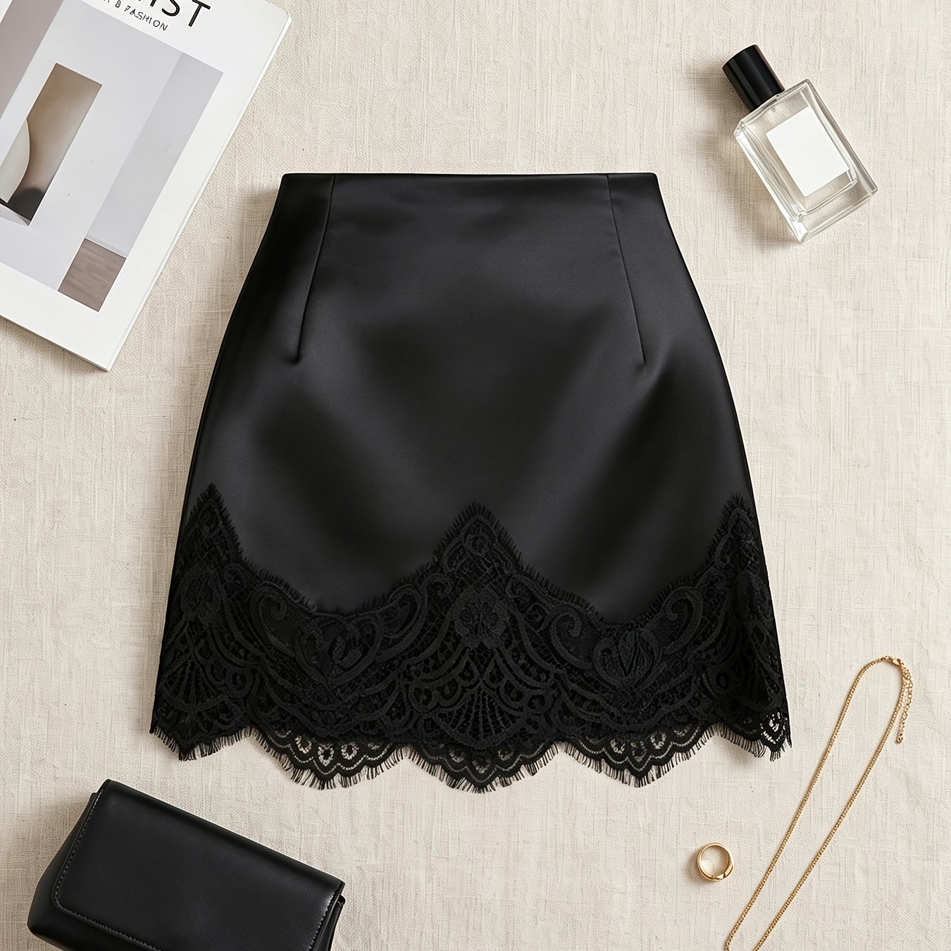TEMU Solid Lace Half Skirt Women's High Waist Pure Desire Style A-line Short Skirt 2026 New
