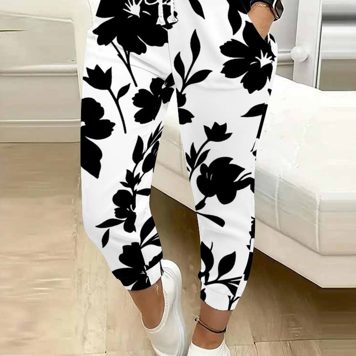 TEMU Classic Women's Drawstring Pants With Floral, Botanical, Geometric, And 250th Anniversary Celebration Prints, Suitable For Outdoor Play, S, And