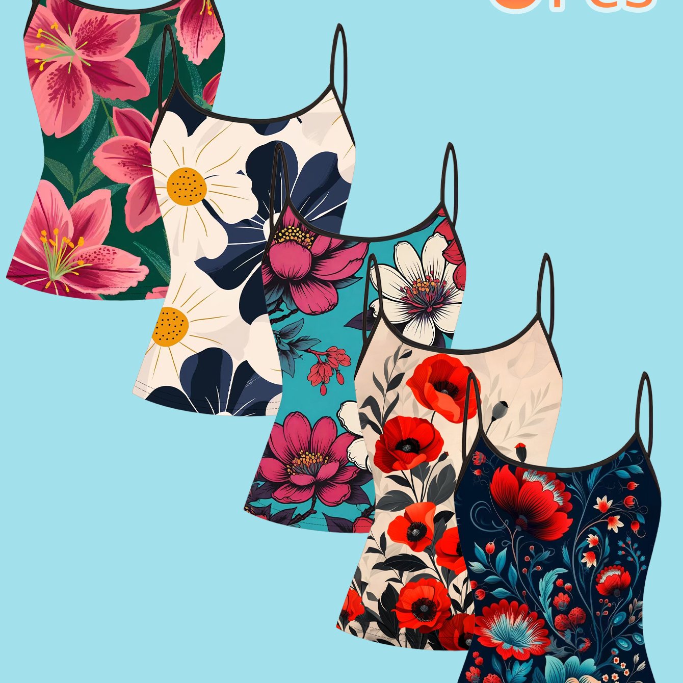 TEMU 5-pack Colorful Floral Print Camisole Vintage Floral Camisole Fashion Women's Clothing