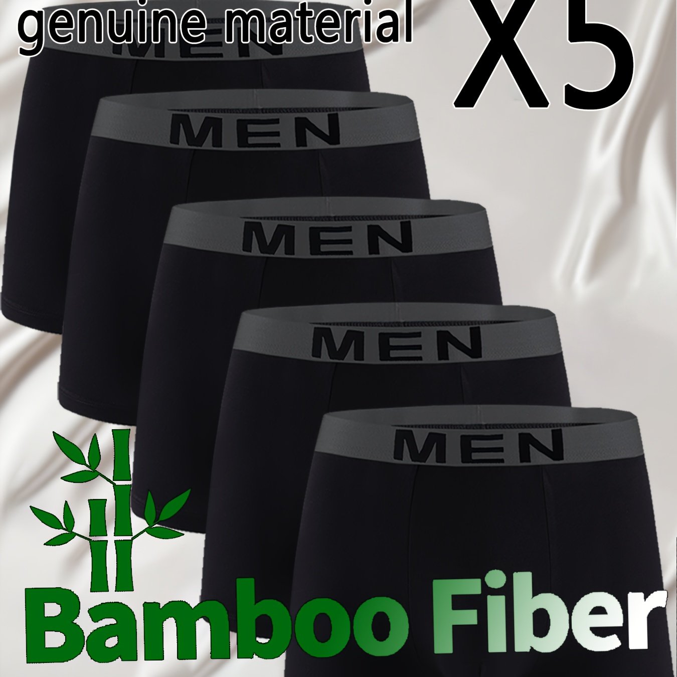 E-shop 5 Stück Herren Bambusfaser Boxershorts – 95 % Bambus, atmungsaktives Feuchtigkeitsableitendes Unterwäsche mit "MAN"-Bunddesign, bequeme Passform