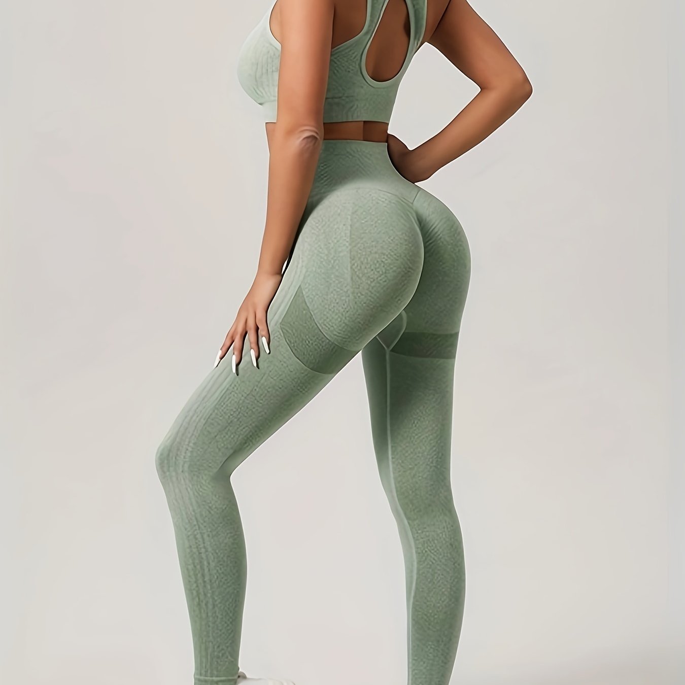 Image of Workout Sets For Women 2 Piece Outfits Seamless High Waist Leggings Yoga Crop Tops Athletic Sports Gym Sets