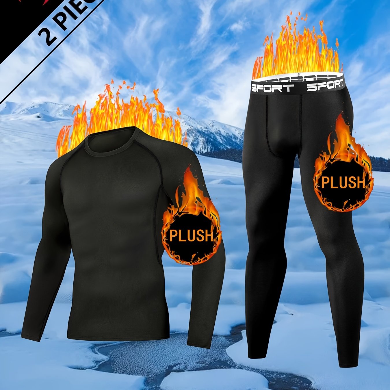 2pcs Fleece Men's Thermal Underwear Compression Exercise And Running, And Thick Outdoor Skiing Leggings