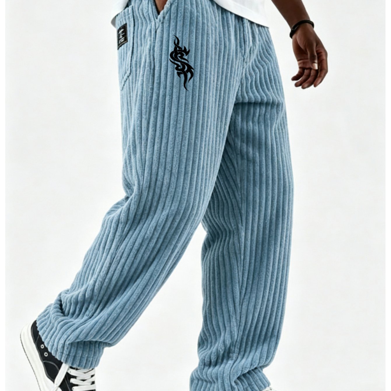Image of Warm Thick Corduroy Long Pants, Assorted Prints, 8 Options, Elastic Waist On, Relaxed Straight Leg Style, Resistant Material For Party And Daily Life