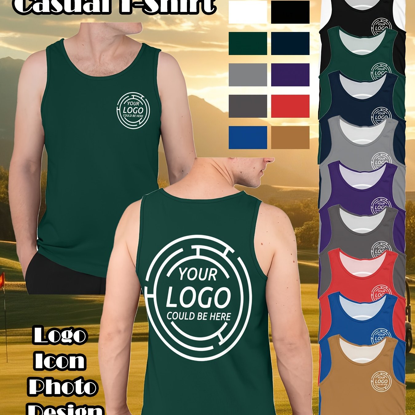 TEMU Custom Men's Plus-size Sleeveless Tank Top- From Soft, Skin-friendly Polyester. Supports Personalized Uploads Of Logos, Photos, Icons, Or