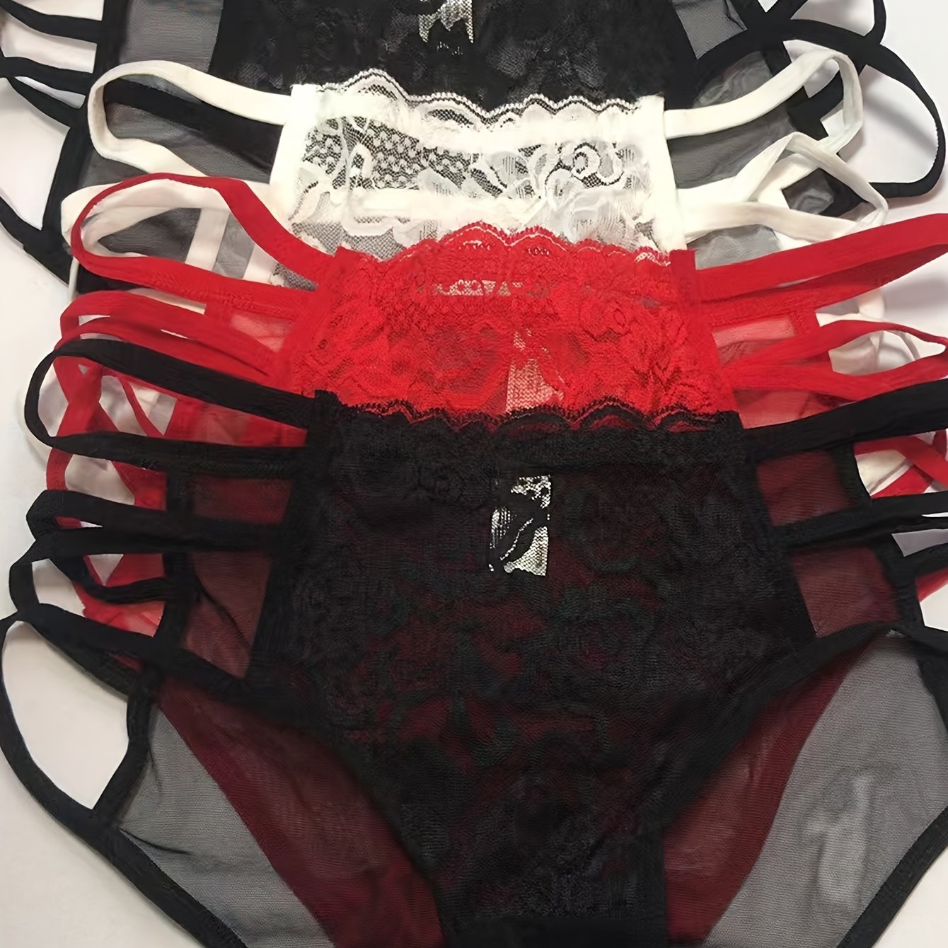 Image of 4pcs Women's Sheer Lace Underwear - Low-rise Hipster Briefs With Hollow-out Panty, Lingerie For Valentine's Gift, Sexy Lace Panties (4pcs) - Hand Wash Only, Stock For Females &