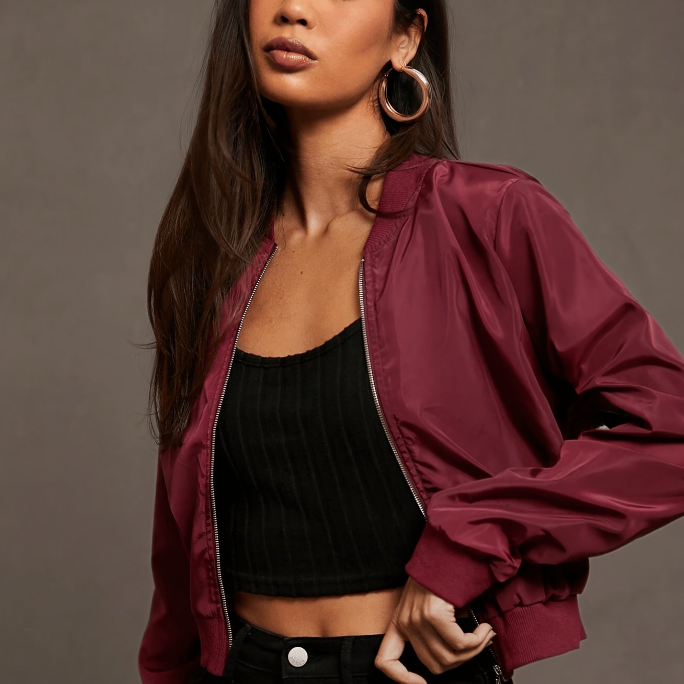 TEMU Women's Fashion Solid Color High-waist Zipper Casual Jacket