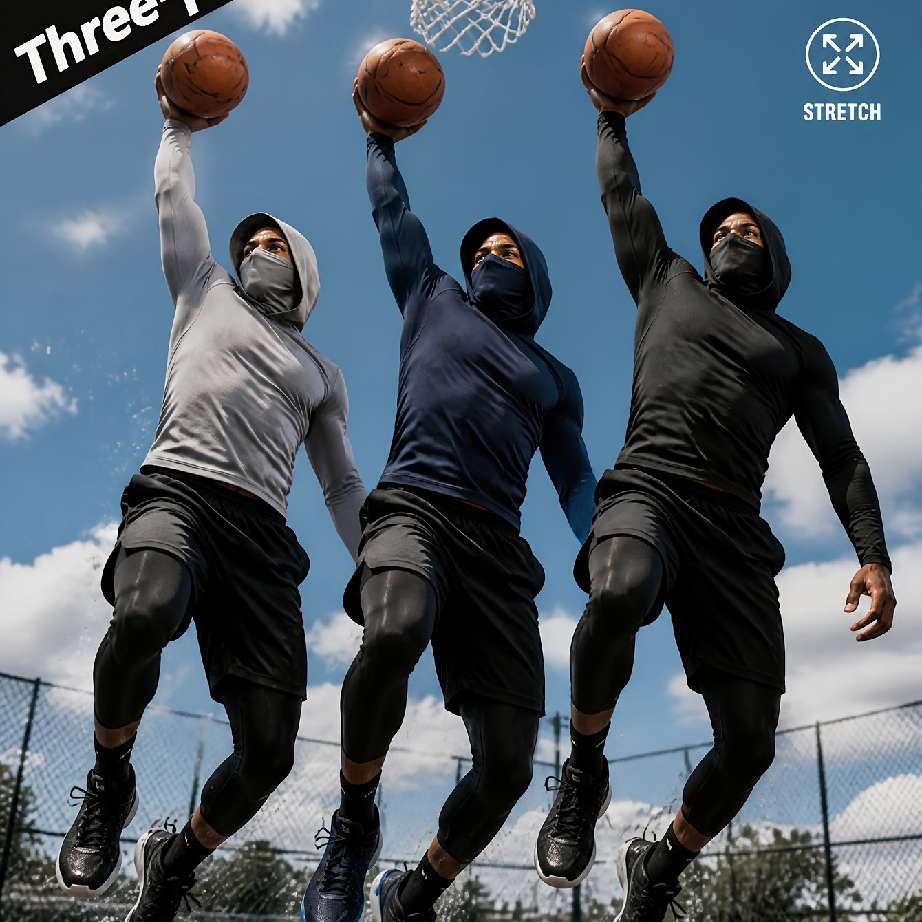 TEMU 3pcs Set - Men's Sports Hooded Long-sleeved, Tight-fitting And Breathable Sports Top, Elastic Fabric, Moisture-wicking And Sweat-absorbing,