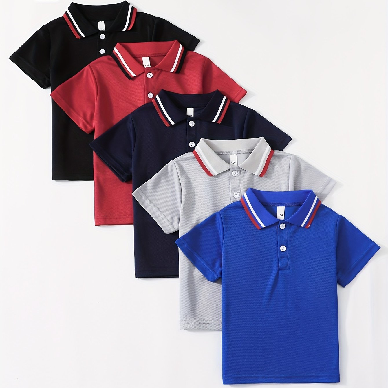 Image of Boys' Summer Solid Color Five-pc Short Sleeve Shirts