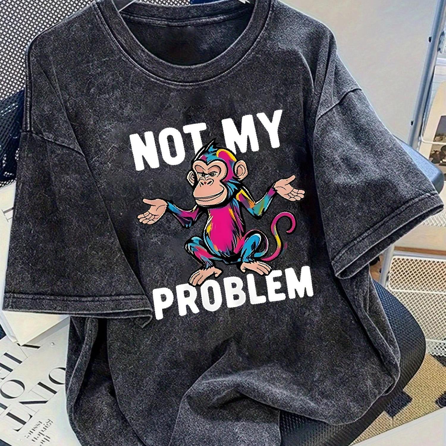 Image of Women's Trendy Printed Washed T-shirt - 180g Thick, Retro Street Style, Round Neck, Short Sleeves, Machine Washable, Perfect For Casual Spring And Summer Wear, Unique Loose 's T-shirt