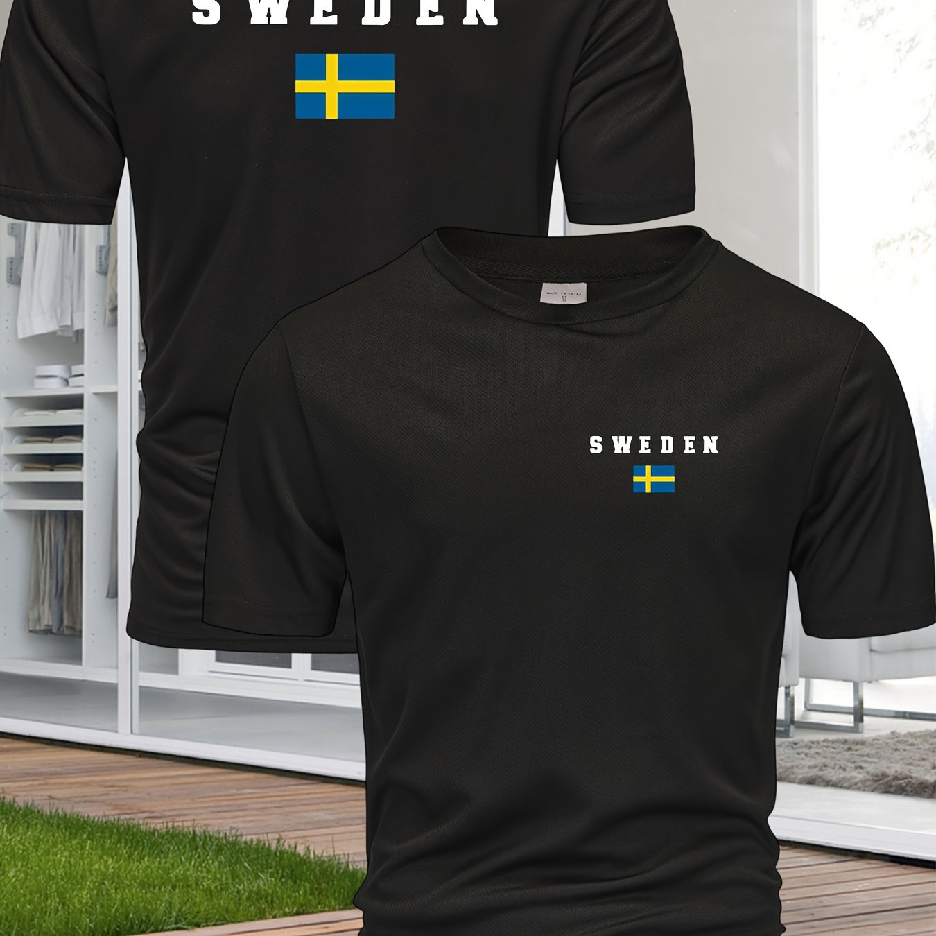TEMU Men's Creative Trendy Pattern Print Sweden Casual Running Sports Round Neck Short Sleeve T-shirt