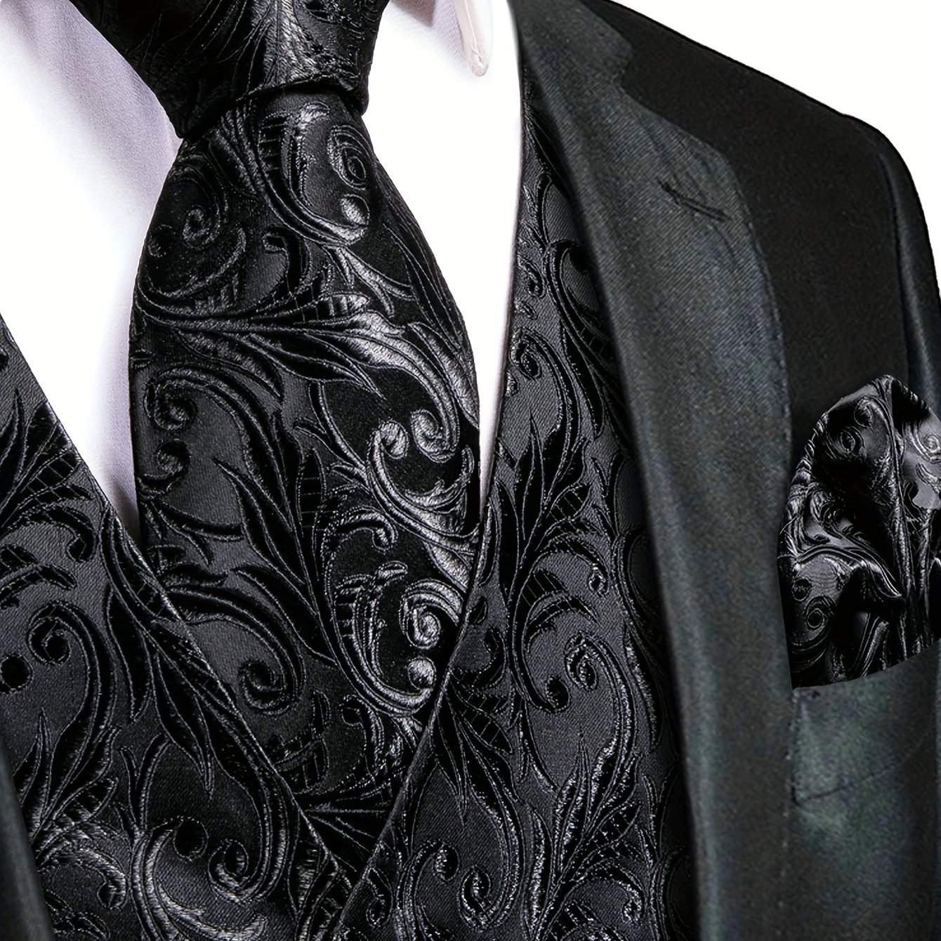 Image of Fashion Men's Wedding Party Suit Vest Set Vest, Tie, Handkerchief And Cufflinks