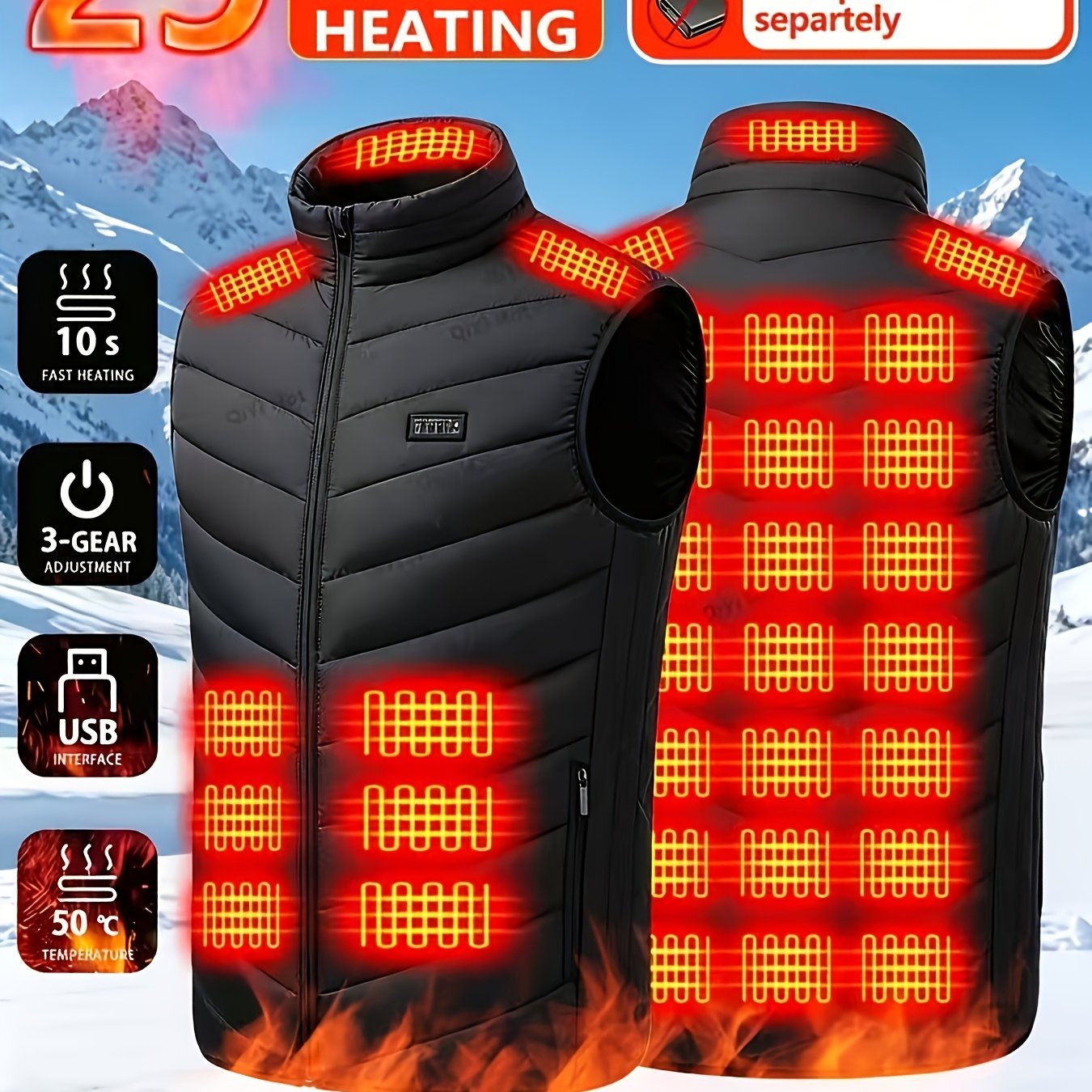 TEMU Nouveau gilet thermique d'extérieur pour hommes, unisexe, gilet chaud d'hiver pour l'extérieur, USB avec 29 zones de chauffage, adapté au