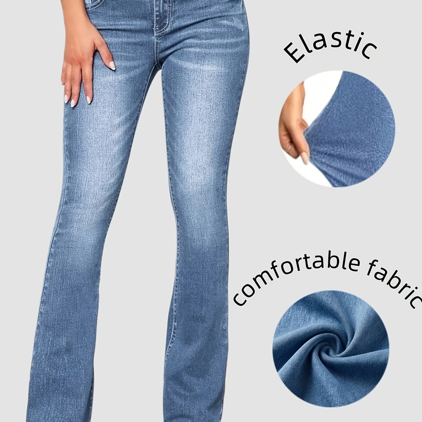 Image of High-quality, Tall, Extra-long Stretchy Casual Low-rise Flared Pants For Women, Suitable For Summer, Fitted Women's Jeans Ideal For Vacations And Holidays