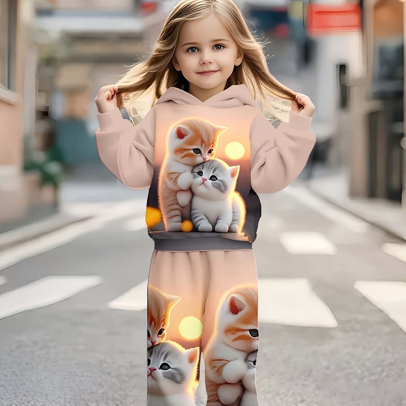 Hooded Sports Outfit, Cute Girls' Spring And Autumn Casual Wear, Suitable As Birthday Gifts Or Daily Clothing Sets, For Outdoor