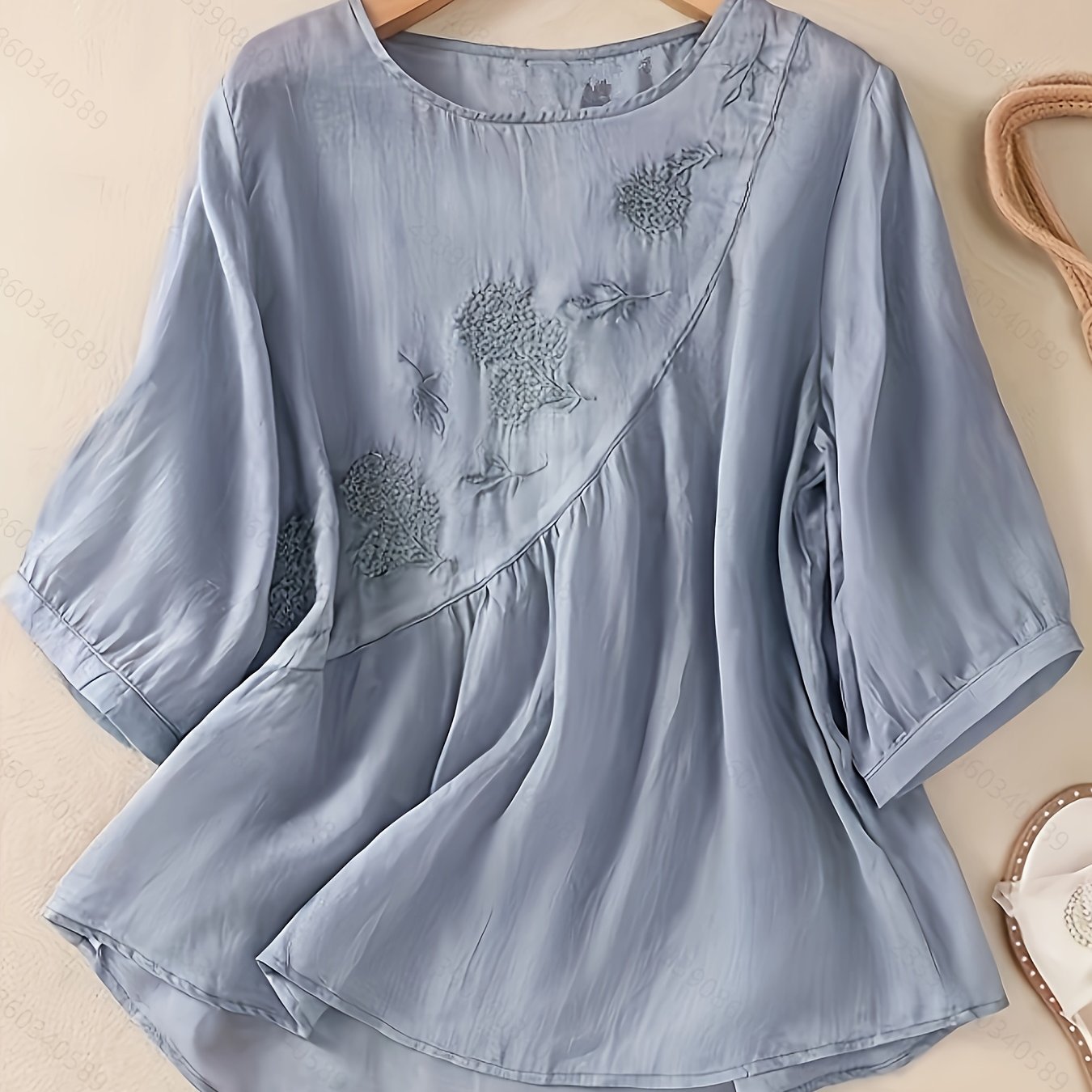 TEMU Artistic Embroidered Shirt For Women, Summer Top