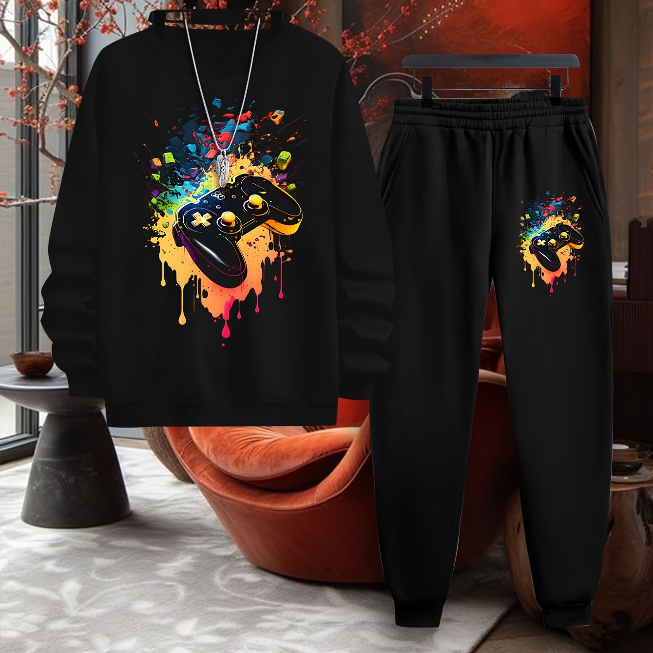 TEMU Creative New Casual Sports Sweatshirt With A Round Neck And Game Console Print, Part Of A Trendy Autumn And Winter Collection For Older, With