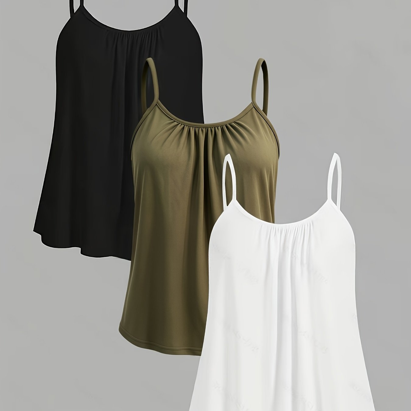 TEMU Summer Women's 3pcs Set Ruched Spaghetti Strap Loose Fit Casual Tank Tops