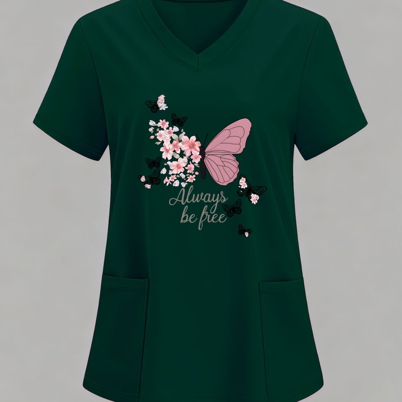 TEMU Women's V-neck Nurse Top With Print, Soft And Comfortable, Lightweight Blend, Machine Washable, Suitable For Daily Wear & Vacation, Stretch Top