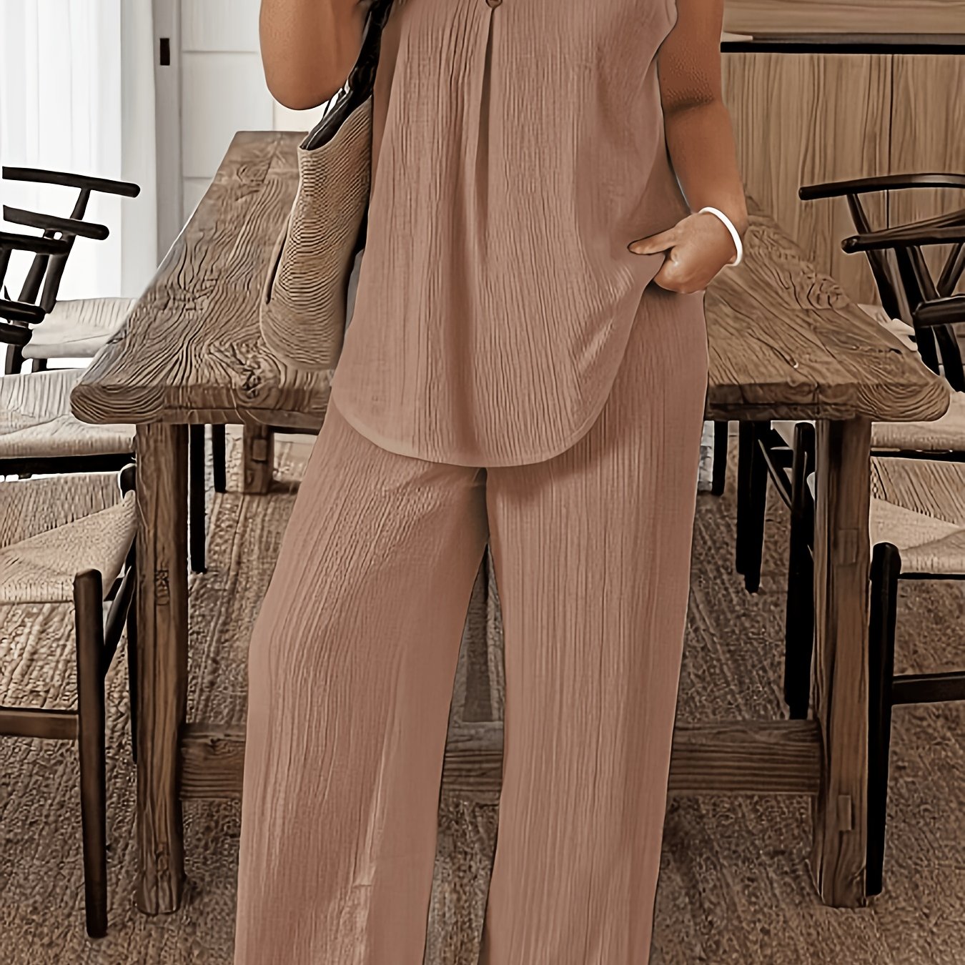 TEMU Women's Set Comfortable Casual Top And Pants Two-piece Outfit, Bohemian Holiday