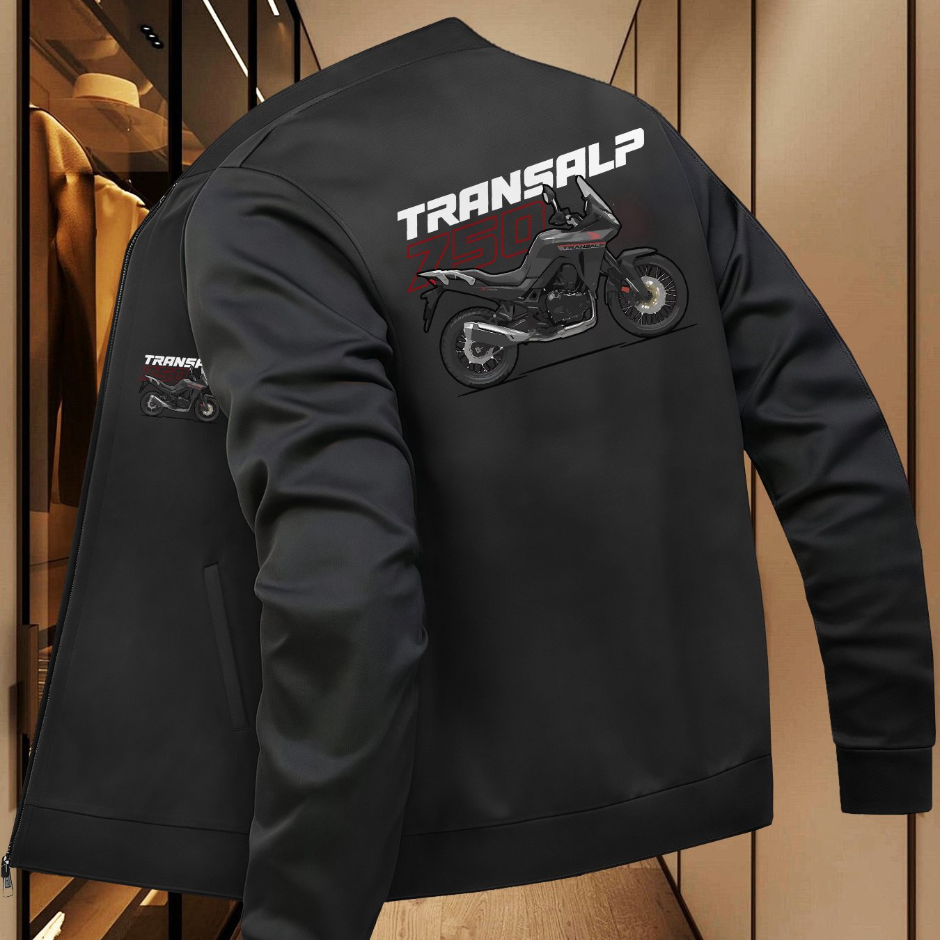 TEMU Cross Mountain 750 Off-road Motorcycle Print Men's Slim Fit Jacket - Zipper Casual Coat With Pockets, Machine Washable Autumn Winter Outerwear,