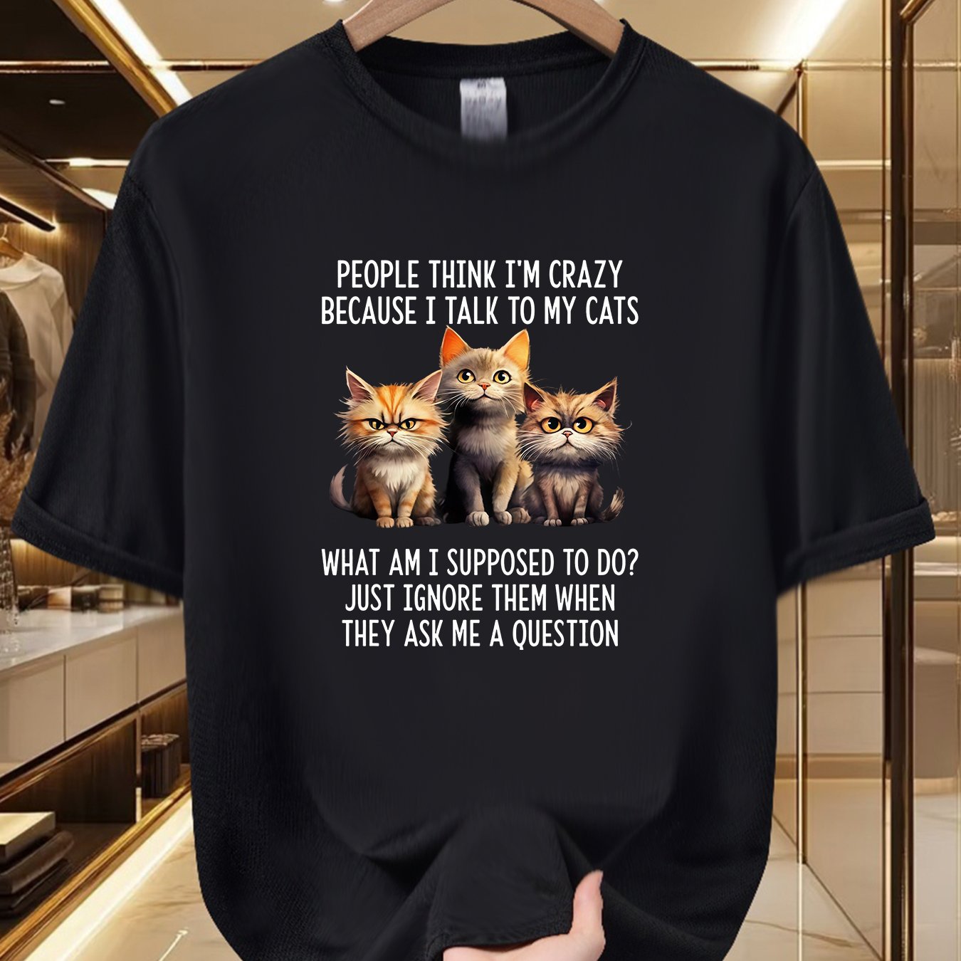 TEMU Men's Cat Lover Graphic T-shirt - Funny Quote Design, Soft And Breathable, 100% Polyester Fiber, Vibrant Print, Crew Neck, Short Sleeve Summer