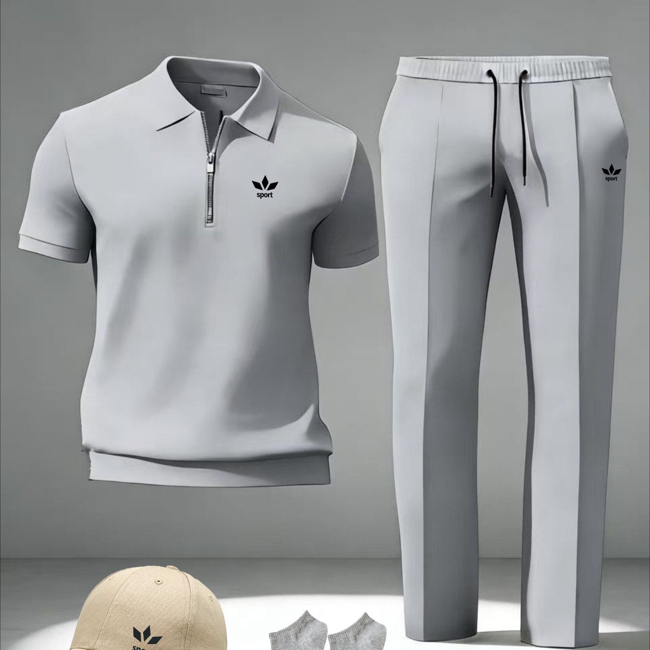 This New Casual Outfit Includes A Stylish Zip-up Short-sleeved Shirt, Trousers, A Hat, And Socks. Featuring High-quality 3d Digital Printing And In A Of Colors, An Ideal Gift For , Work Attire