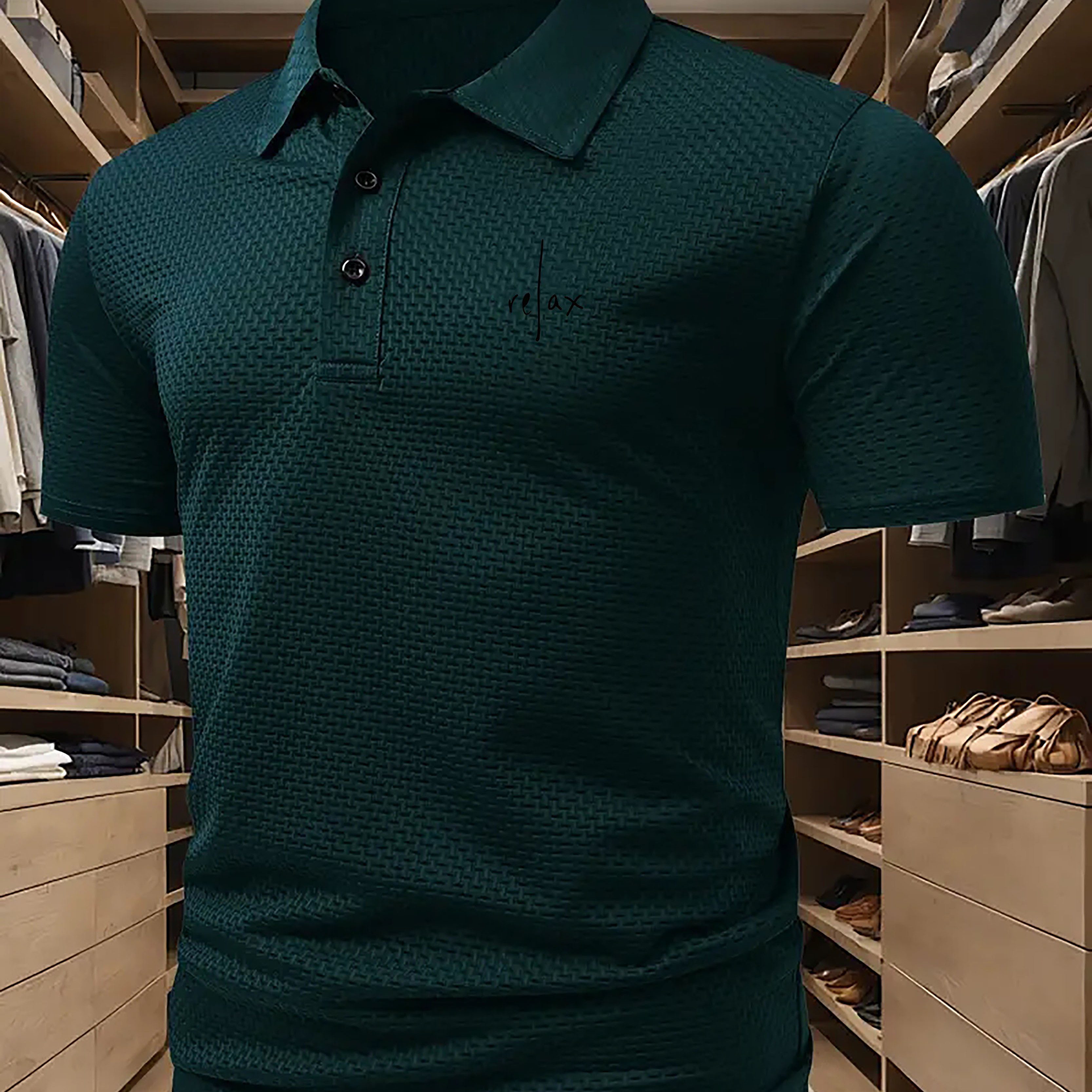 TEMU S692-relax Men's Breathable Quick-dry Short Sleeve Shirt - Summer Stretch Solid Color With Print, Classic Collar & Button Detail For Golf,