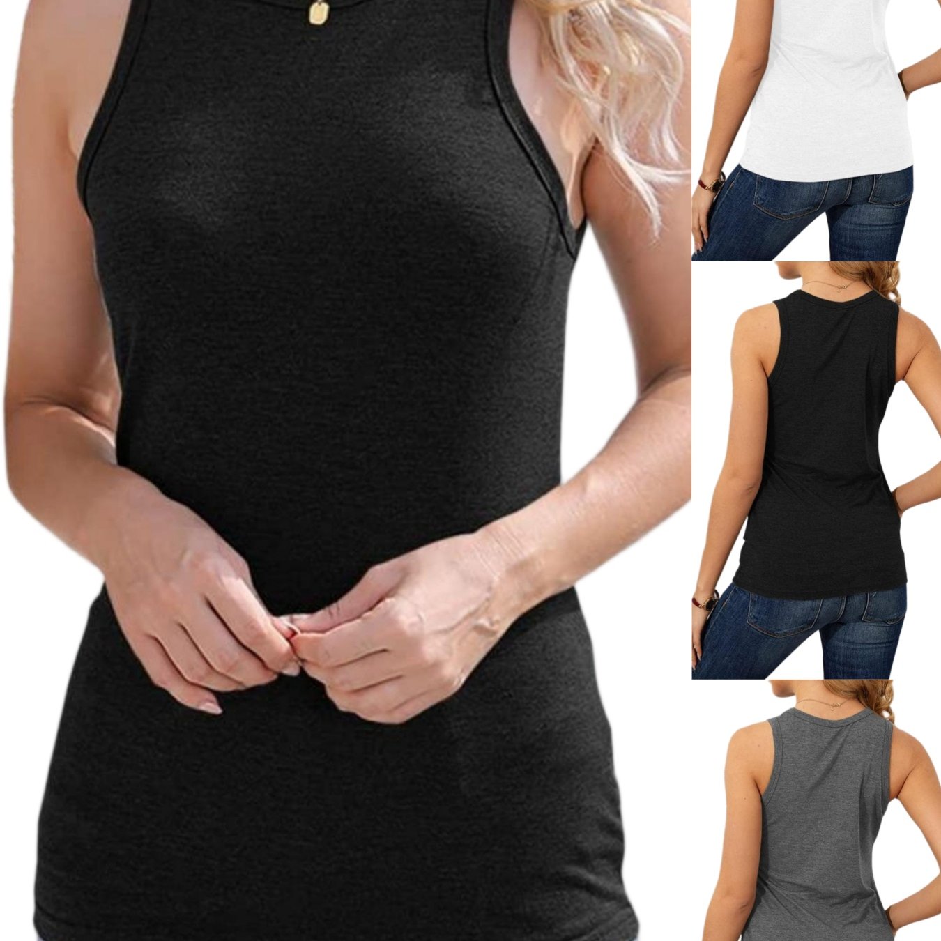 Women's Opaque Sleeveless Tank Tops - Loose Neck Shirts With Medium Stretch, Solid Color Basic Blouses Suitable For Spring/summer, Machine Washable Casual Daily Wear & Layering