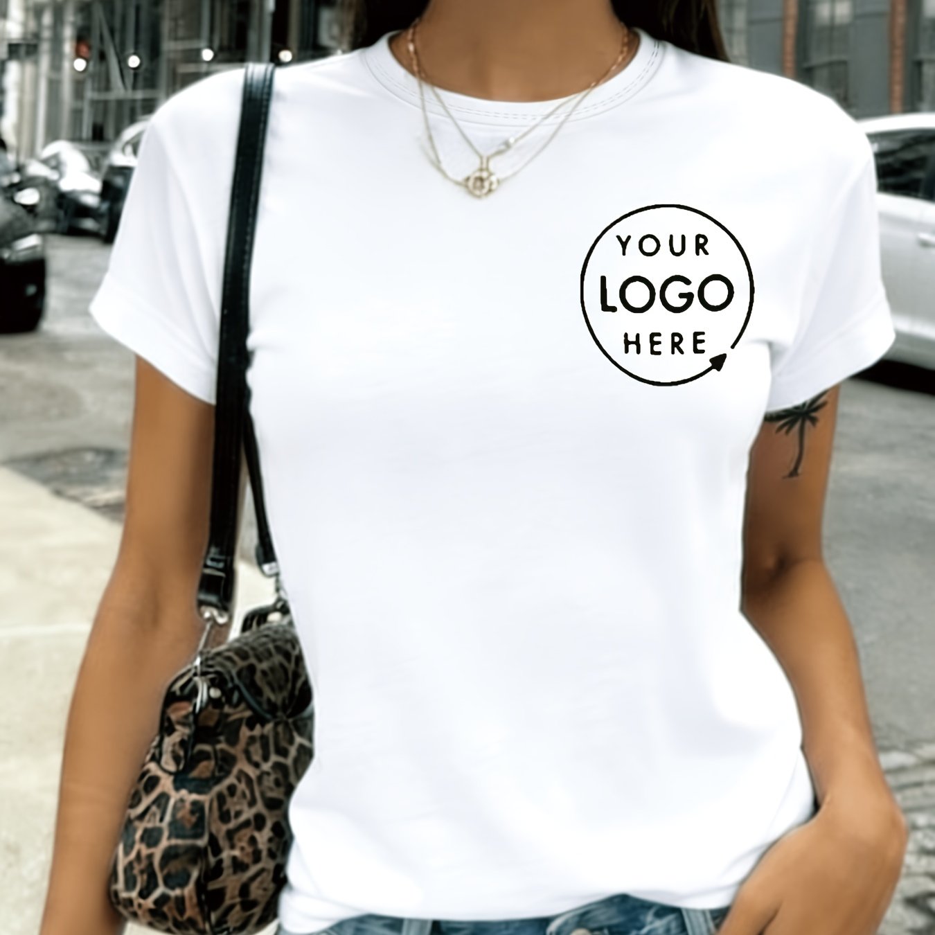 TEMU Custom Round Neck Short Sleeve T-shirt Women's Printed Custom Top