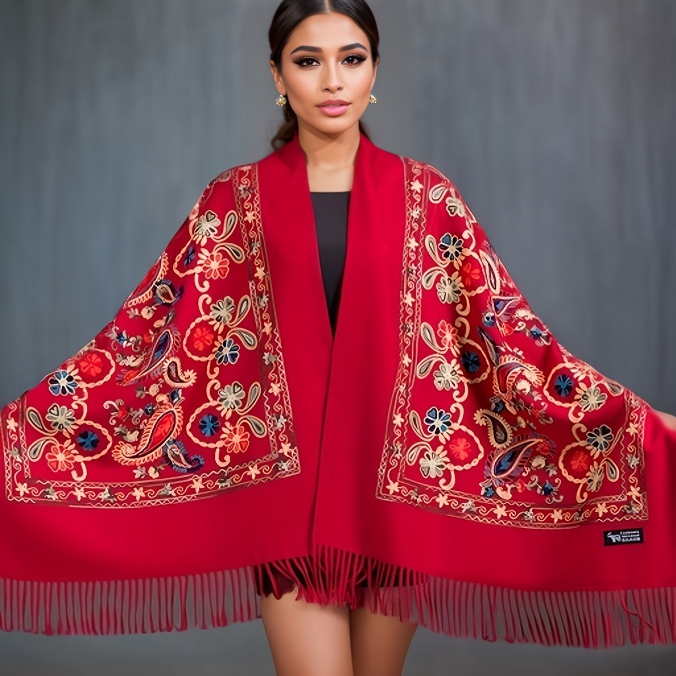 TEMU Grande Taille - Grande Taille - Écharpe Brodée Style Bohème pour Femmes, Polyvalente pour l'Hiver, et , Offrant un Épais et Chaud avec un