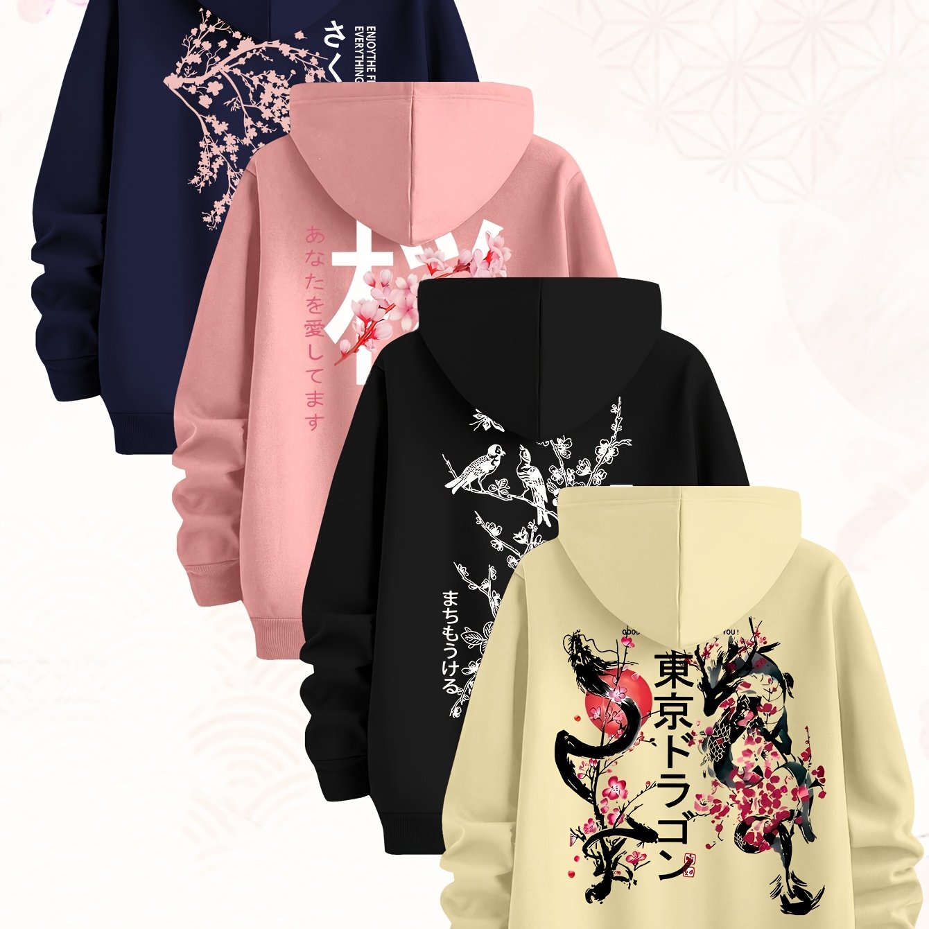TEMU Sweatshirt Tokyo à motif de de style japonais, lot de sweats à capuche pour homme, en polyester, style décontracté, coupe droite, pull, avec