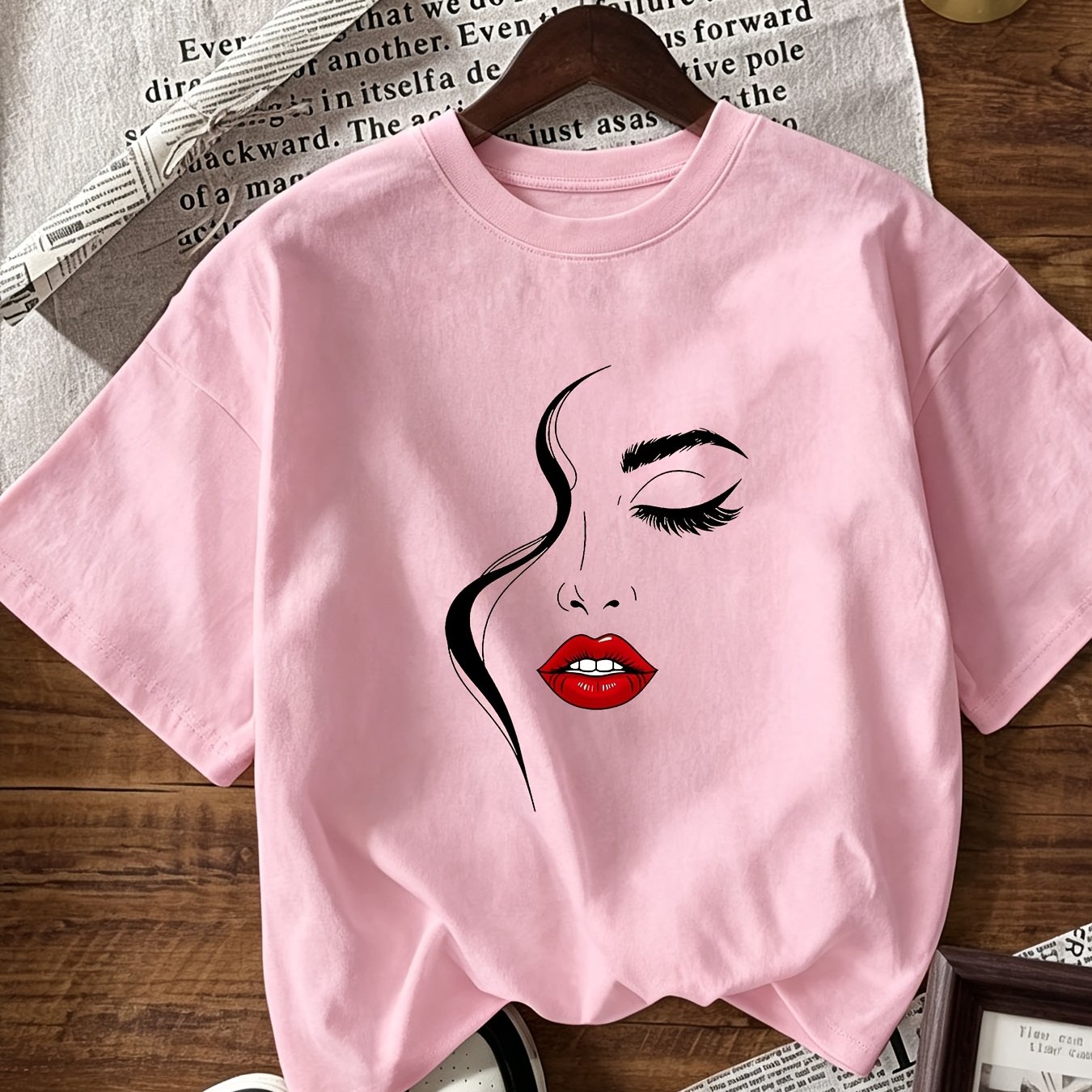 Women's Oversized T-shirt Face Portrait Line Art Print Summer Streetwear Casual Loose