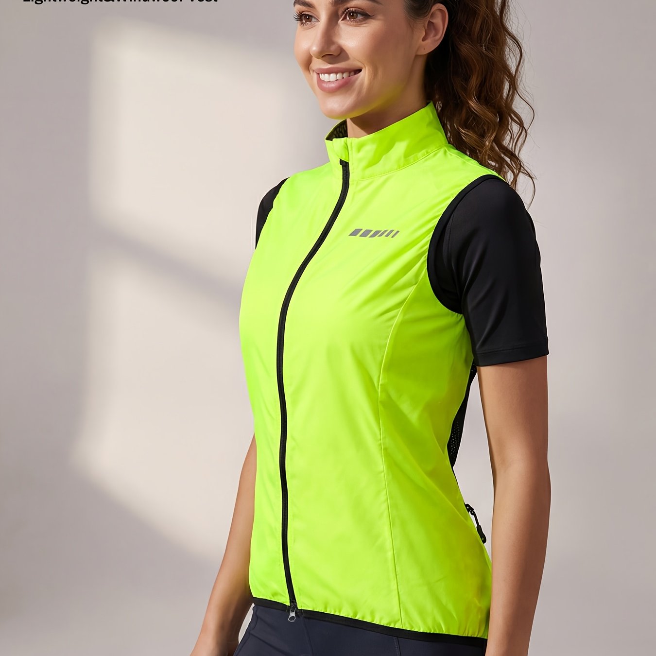 Image of 1pc Women's Windproof Vest With A Mesh-paneled Back For , Featuring A Zippered Pocket On The Back For Cycling, Running, And Other Outdoor Activities