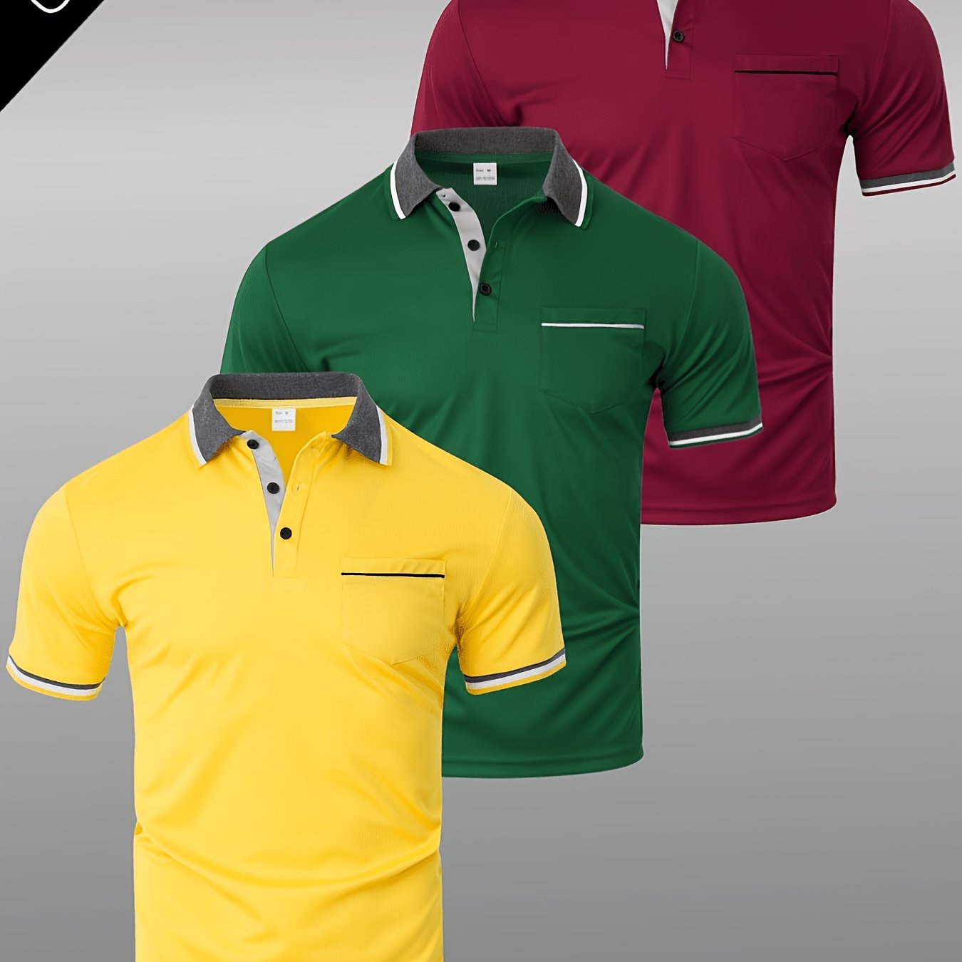 TEMU 3pcs Men's Casual Sport Shirts, Short Sleeve, Comfortable And Breathable Golf T-shirts, Stylish And Versatile Classic Lapel Short Sleeve For