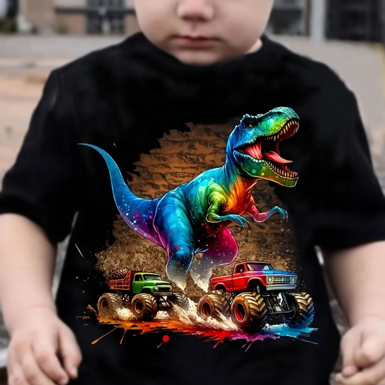 Image of 2025 Children's Dinosaur T-shirt For Boys And Girls, Summer Short Sleeve Boys' Clothing, Rex T-shirt Top For Toddlers -8, Summer Apparel