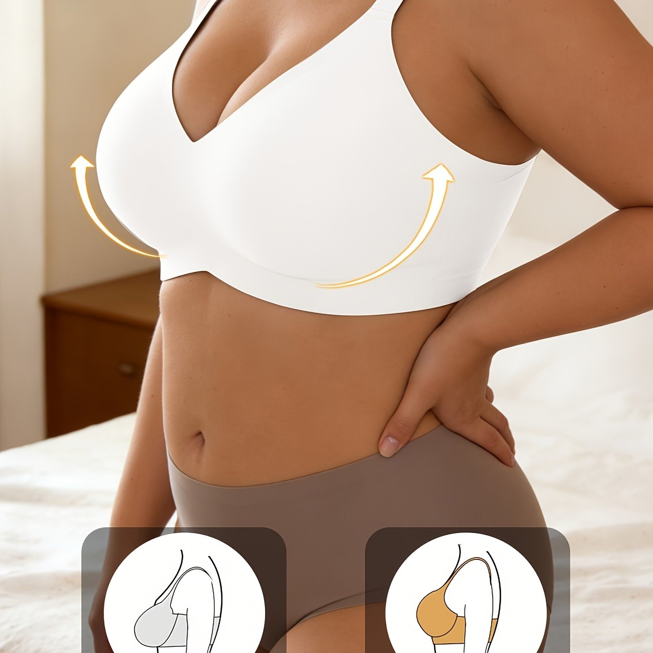 Image of Plus Size Full Bust Bra - Wire-free, Soft And Comfortable, High Elasticity, Solid Color With Wide Straps, Full Coverage Back Panel And Non-removable Padding, Smooth Texture, Suitable For Daily Wear