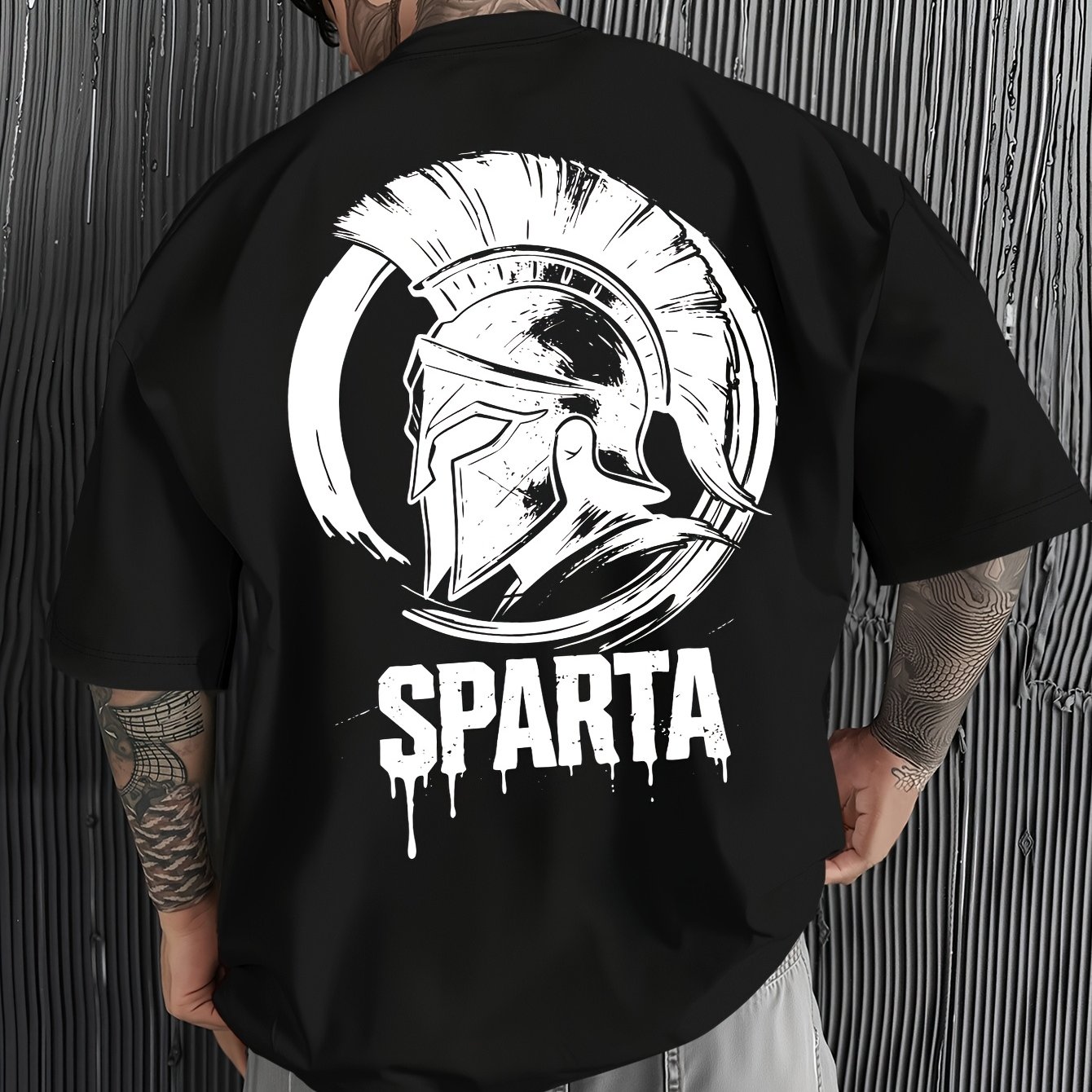 TEMU Men's Summer Streetwear Spartan Knight Helmet Graphic T-shirt - Men's Essential Trendy Plus Size Short Sleeve Top, Plus Size