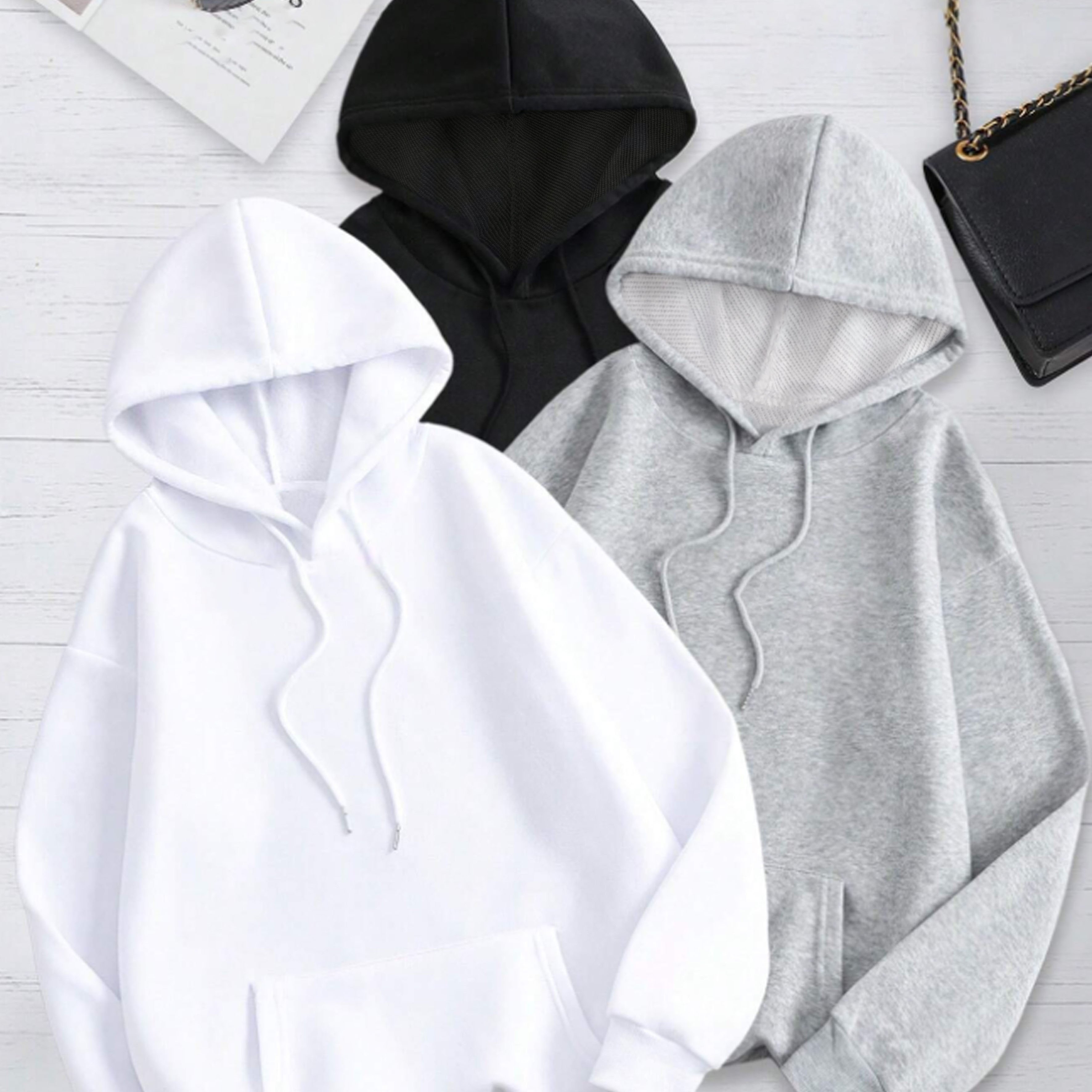 TEMU Three-piece Set, Solid Color Long-sleeve Hooded Casual Swear Women's Sweatshirt, Women's Clothing, In A Of Colors, Kangaroo Hoodie